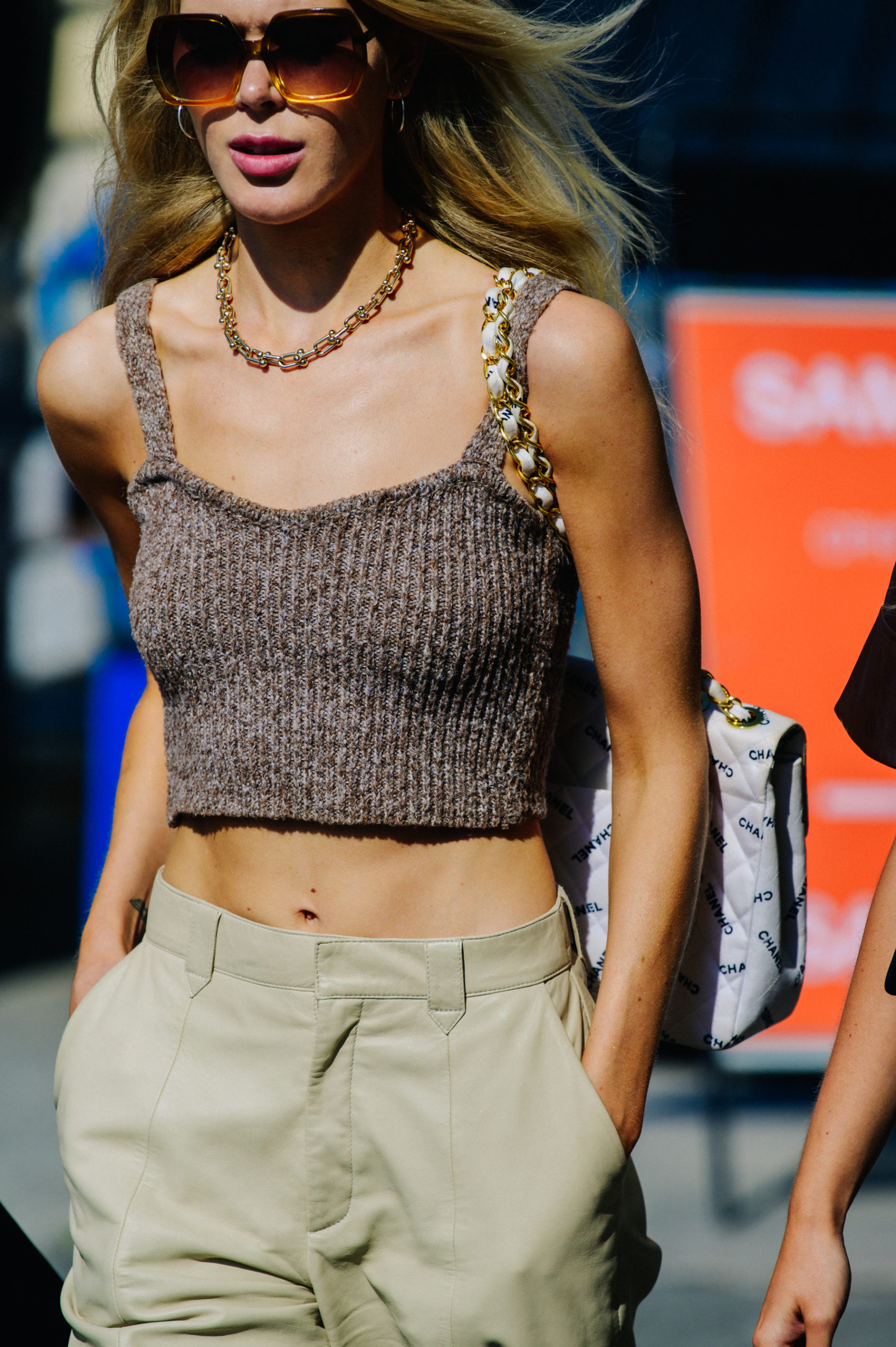 Woman wearing wool crop top