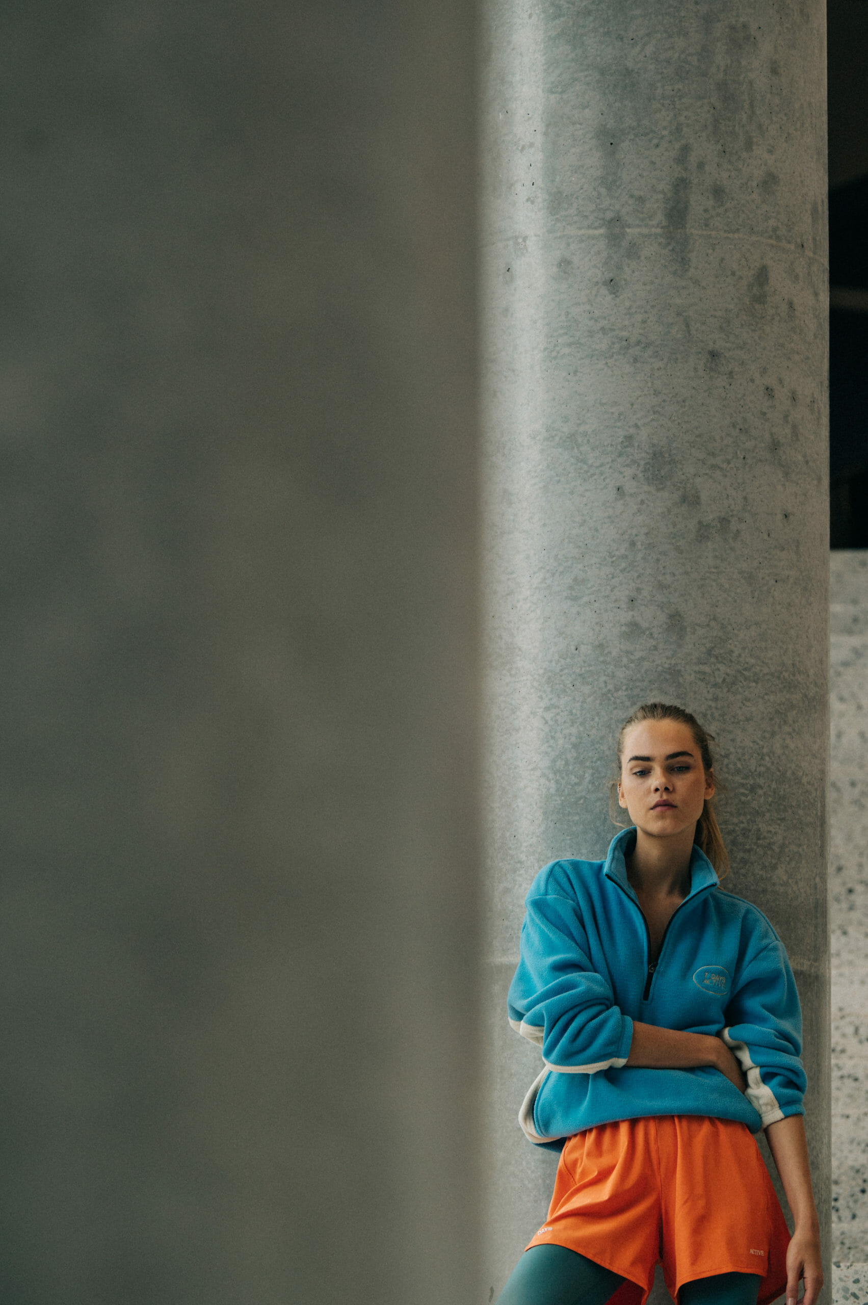 Model wearing blue 7 Days outfit