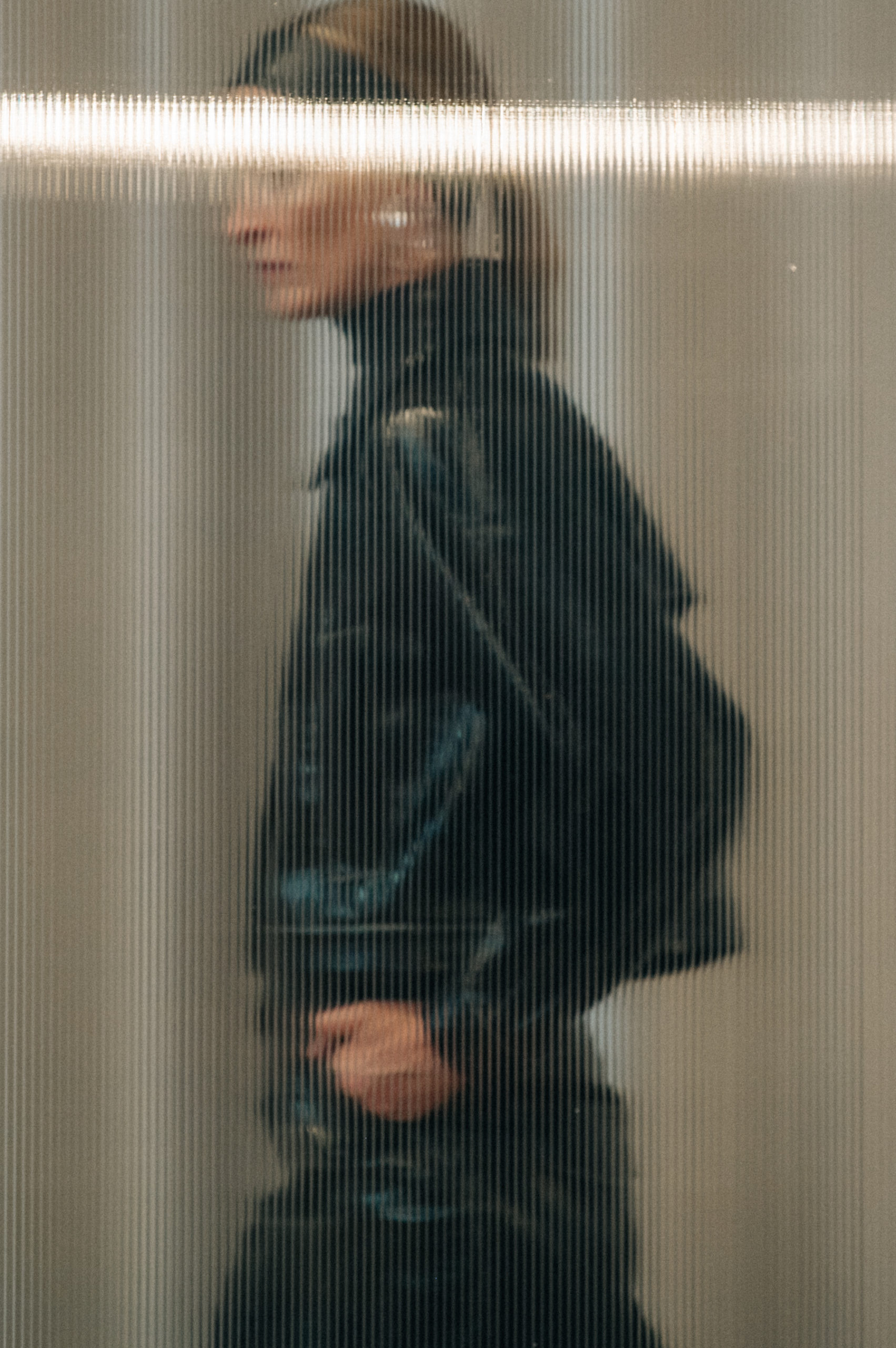 Model wearing leather headband