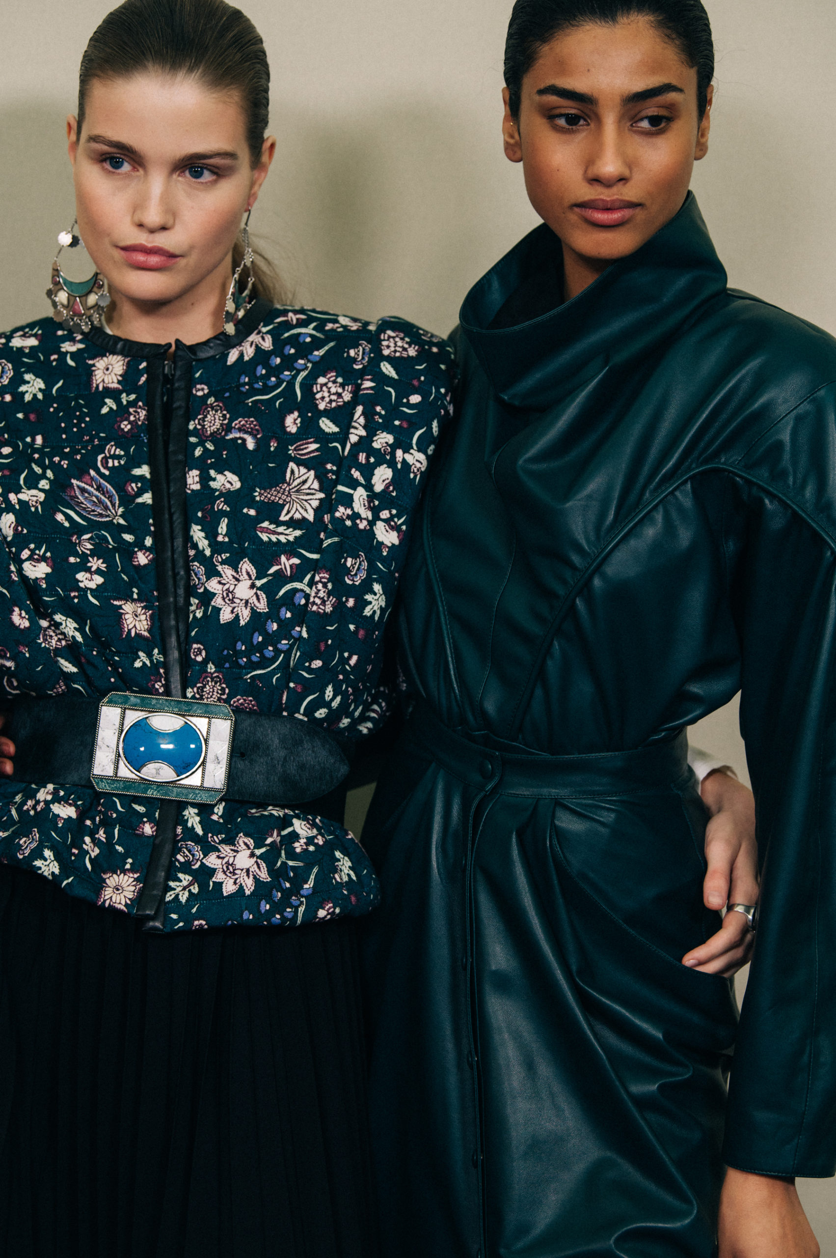 Models wearing leather at Isabel Marant