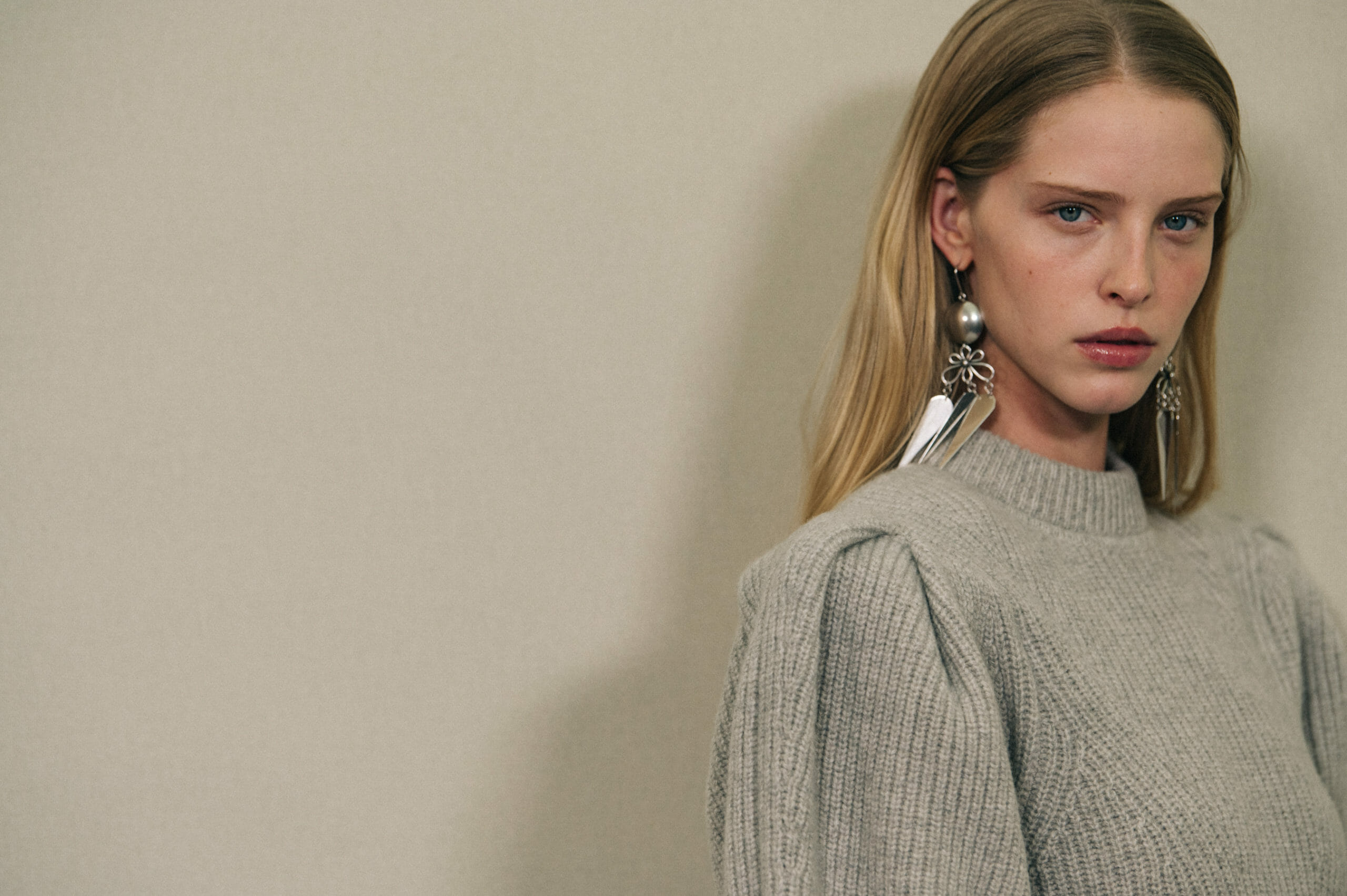 Models wearing large earrings at Isabel Marant