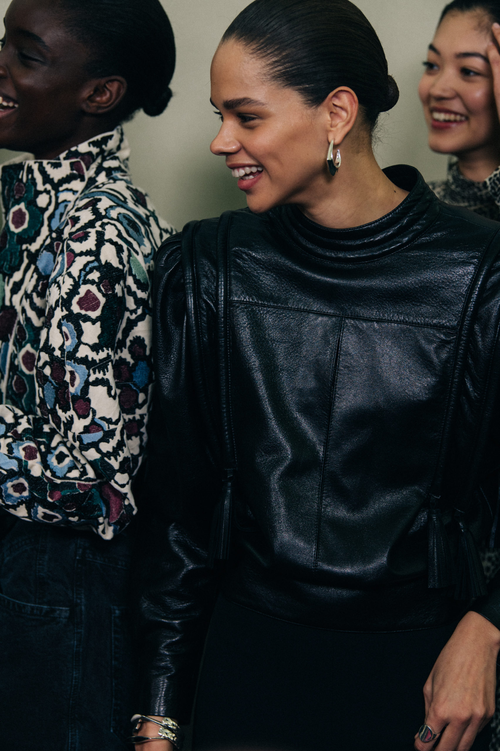 Models wearing leather at Isabel Marant