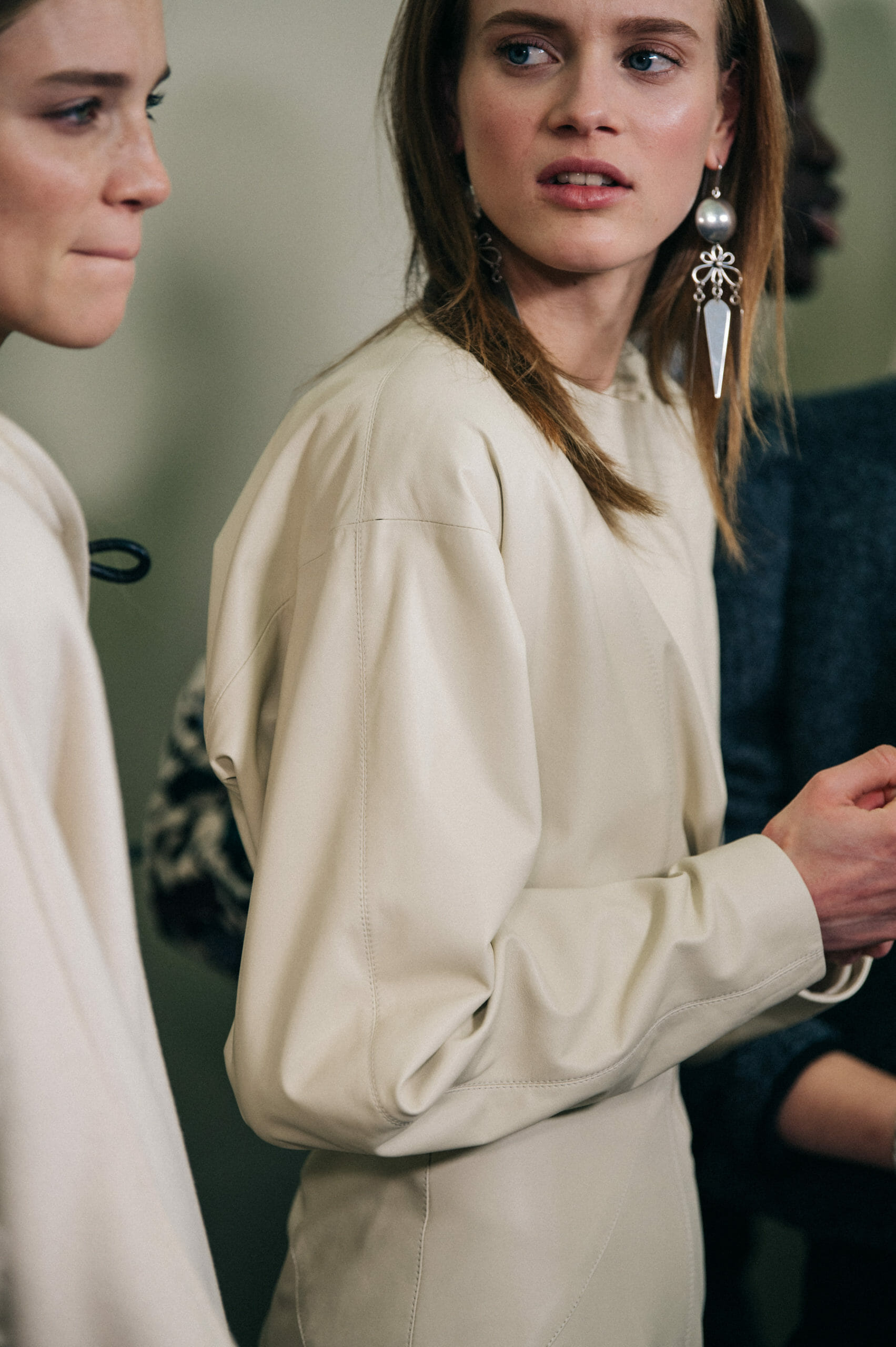 Models wearing leather at Isabel Marant
