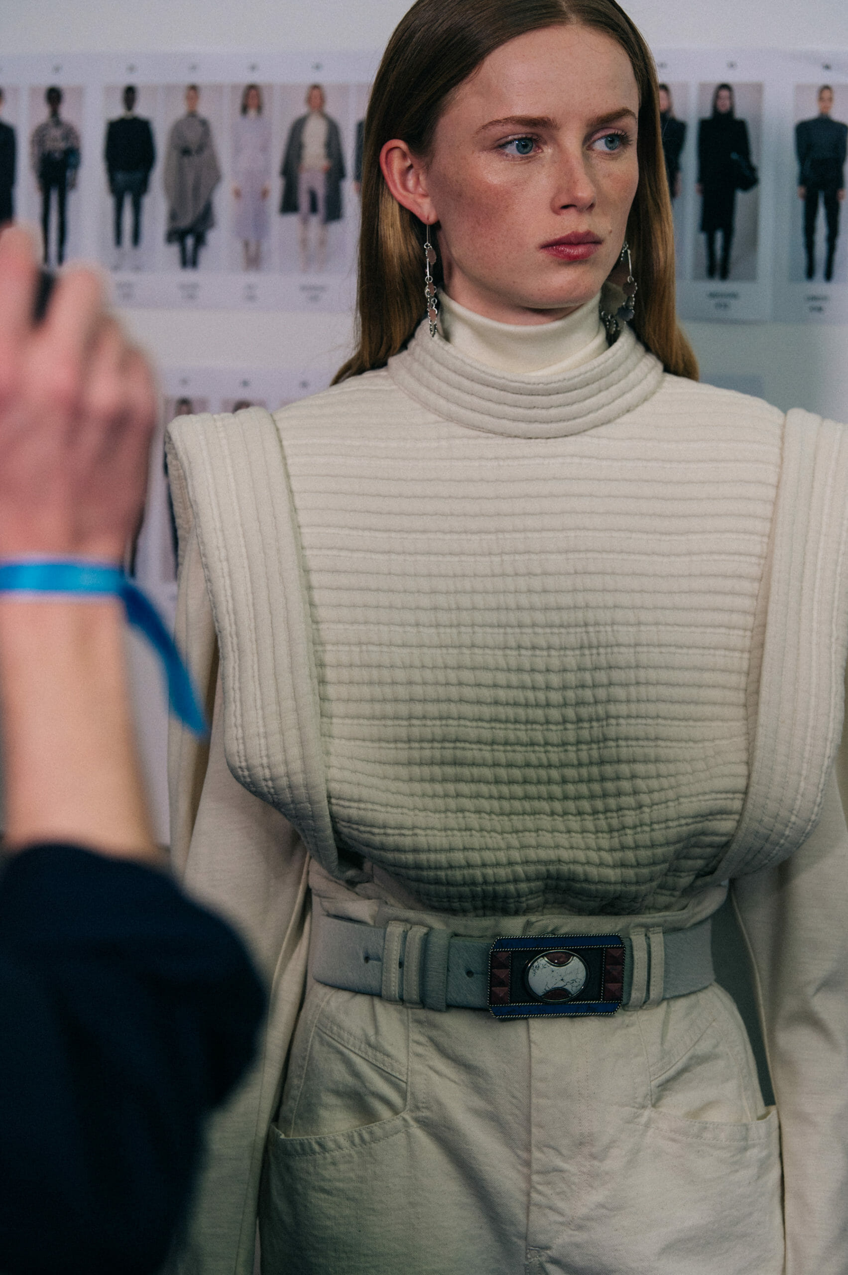 Models wearing large earrings at Isabel Marant