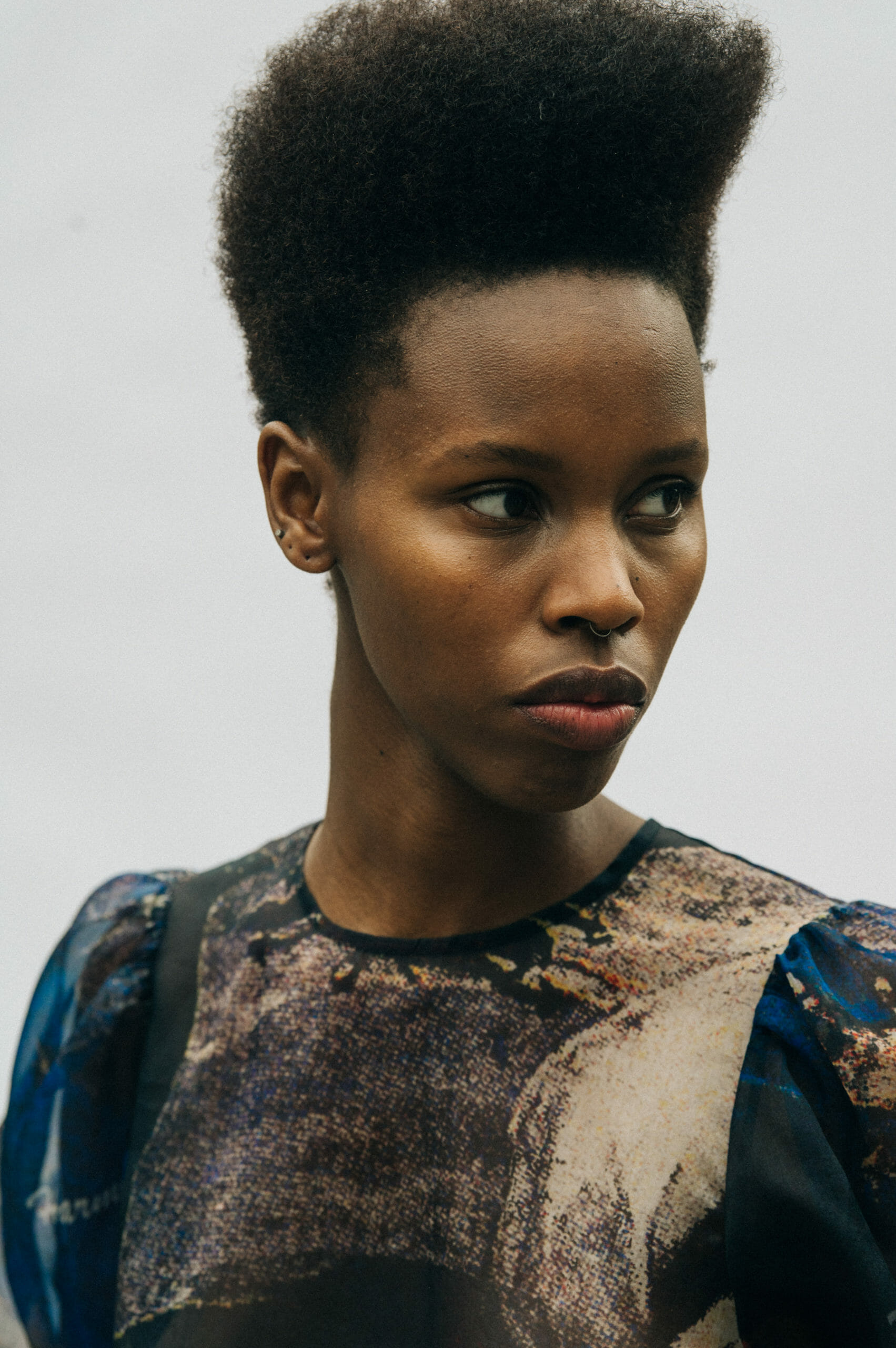 Model wearing pattern Soulland dress