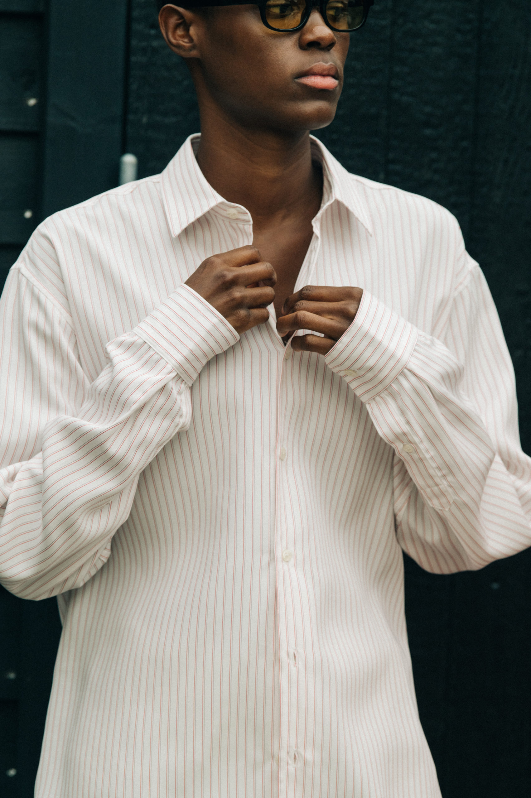 Model wearing light Soulland outfit