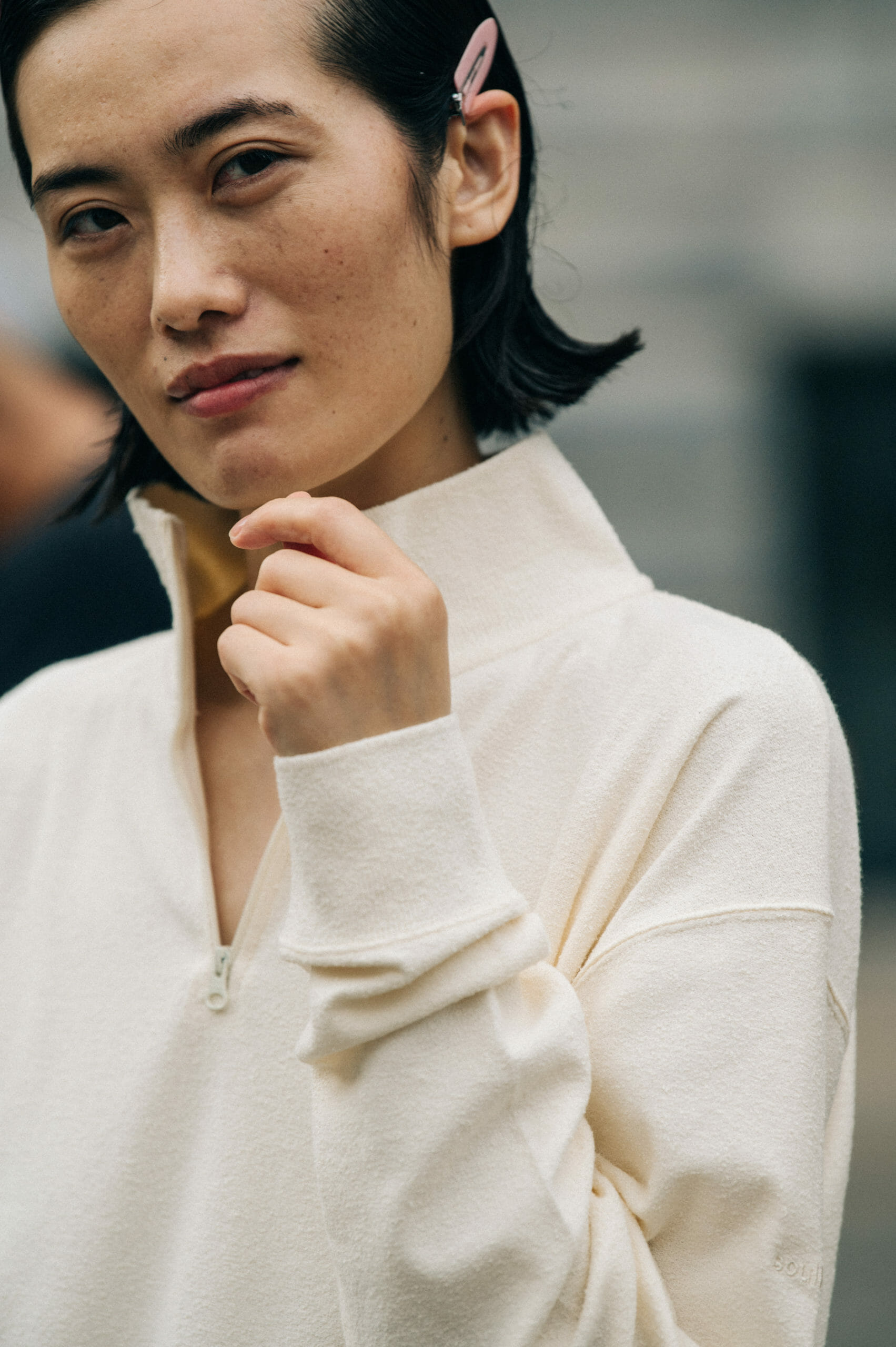 Model wearing light Soulland outfit