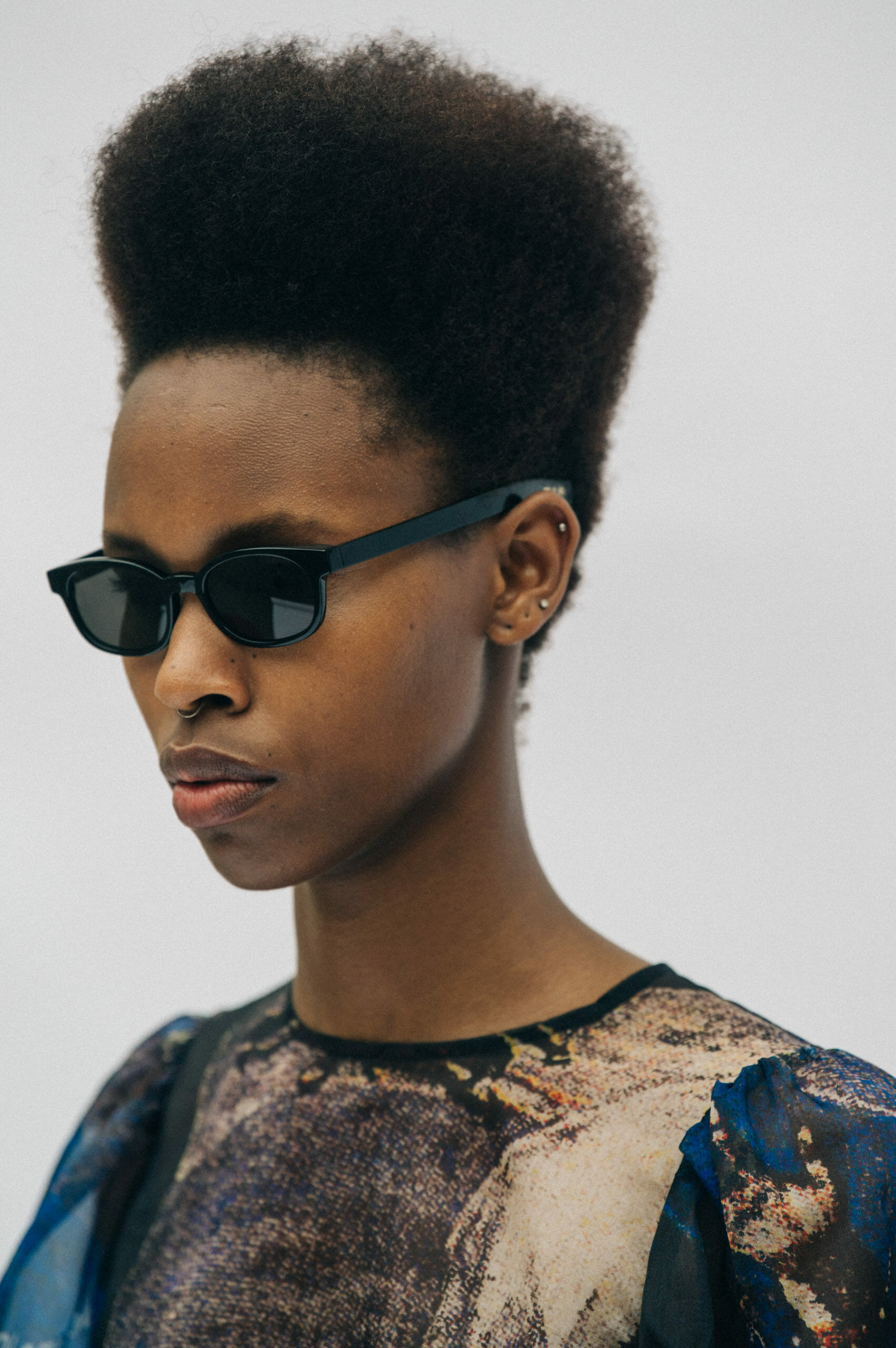Model wearing pattern Soulland dress