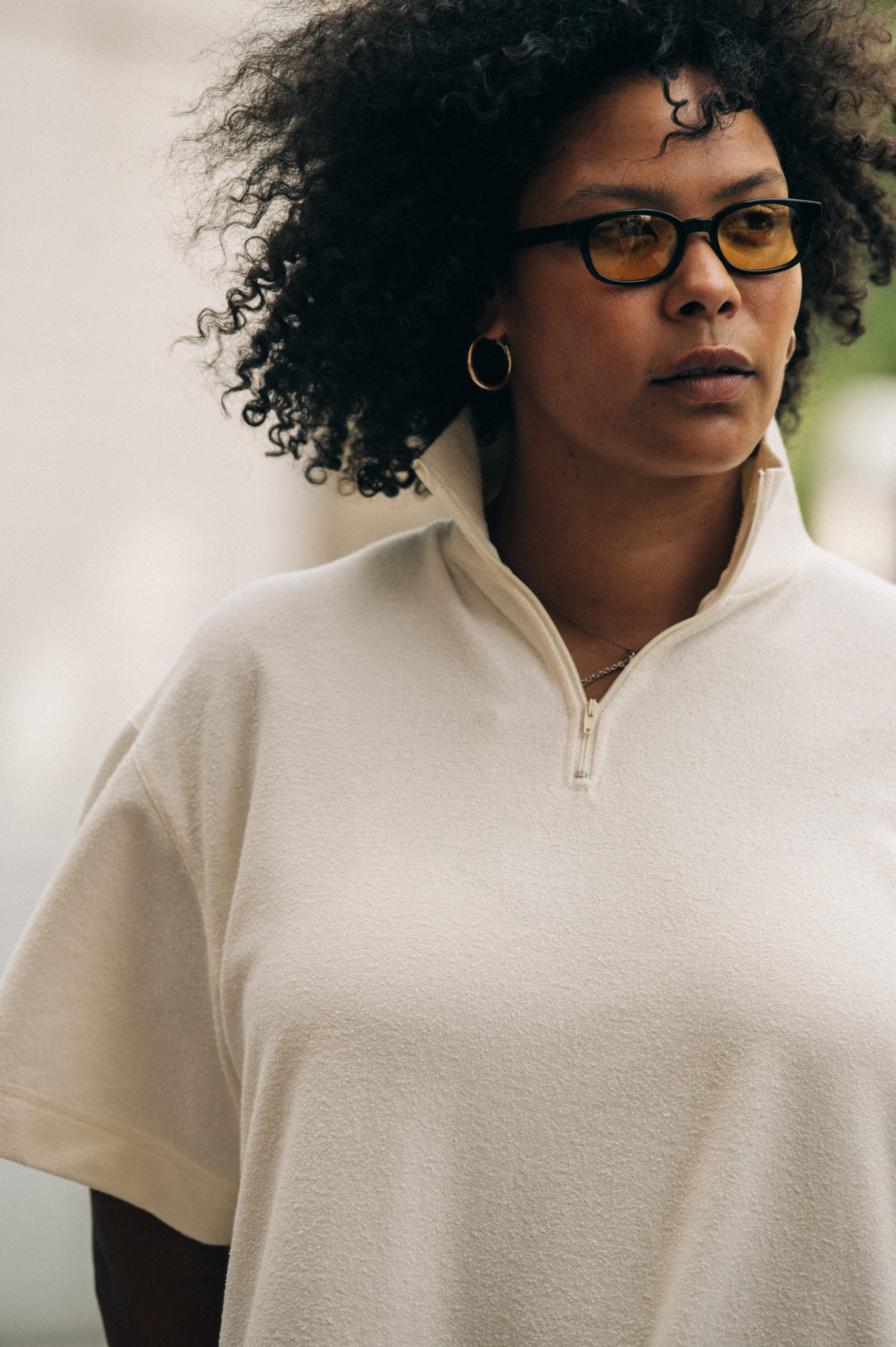 Model wearing light Soulland outfit