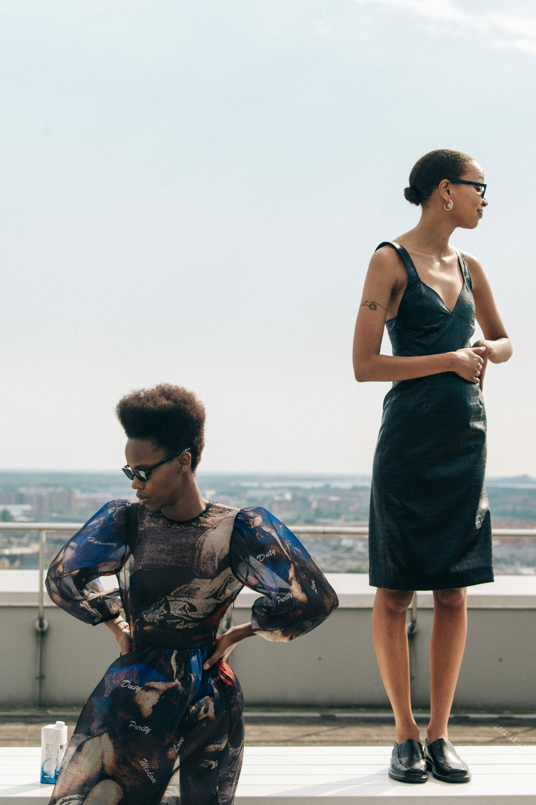 Model wearing black Soulland outfit