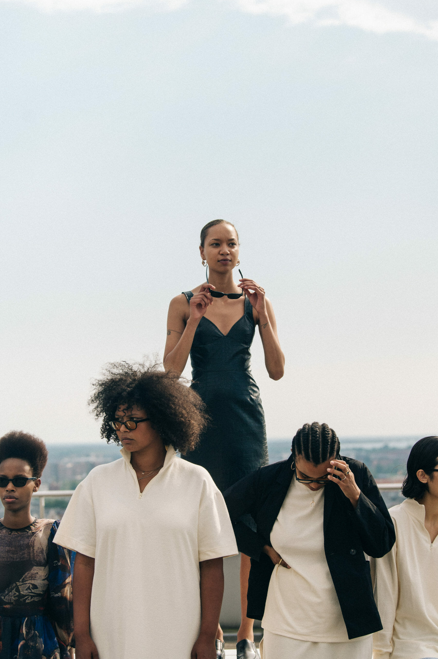 Model wearing black Soulland outfit