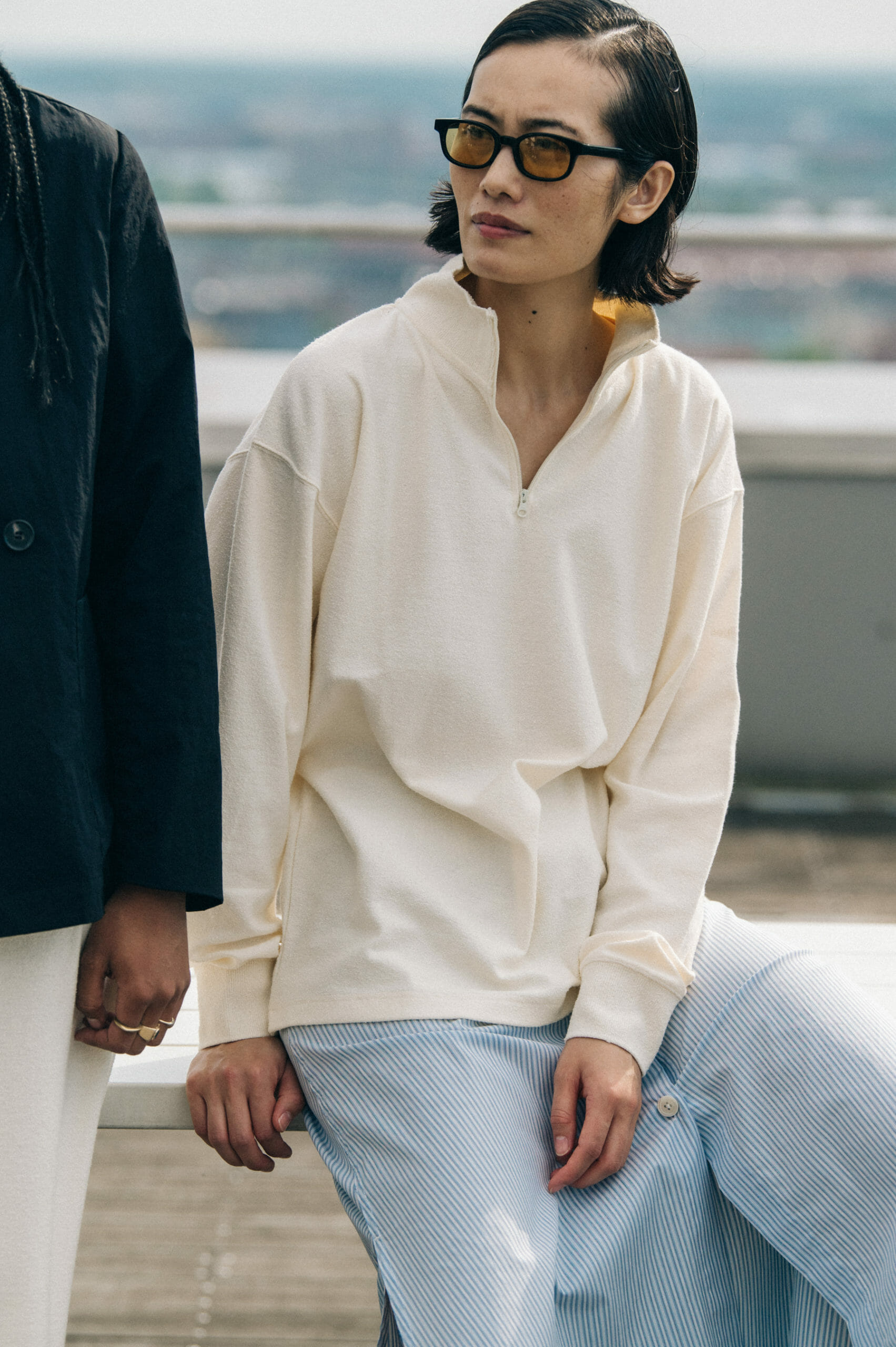 Model wearing light Soulland outfit