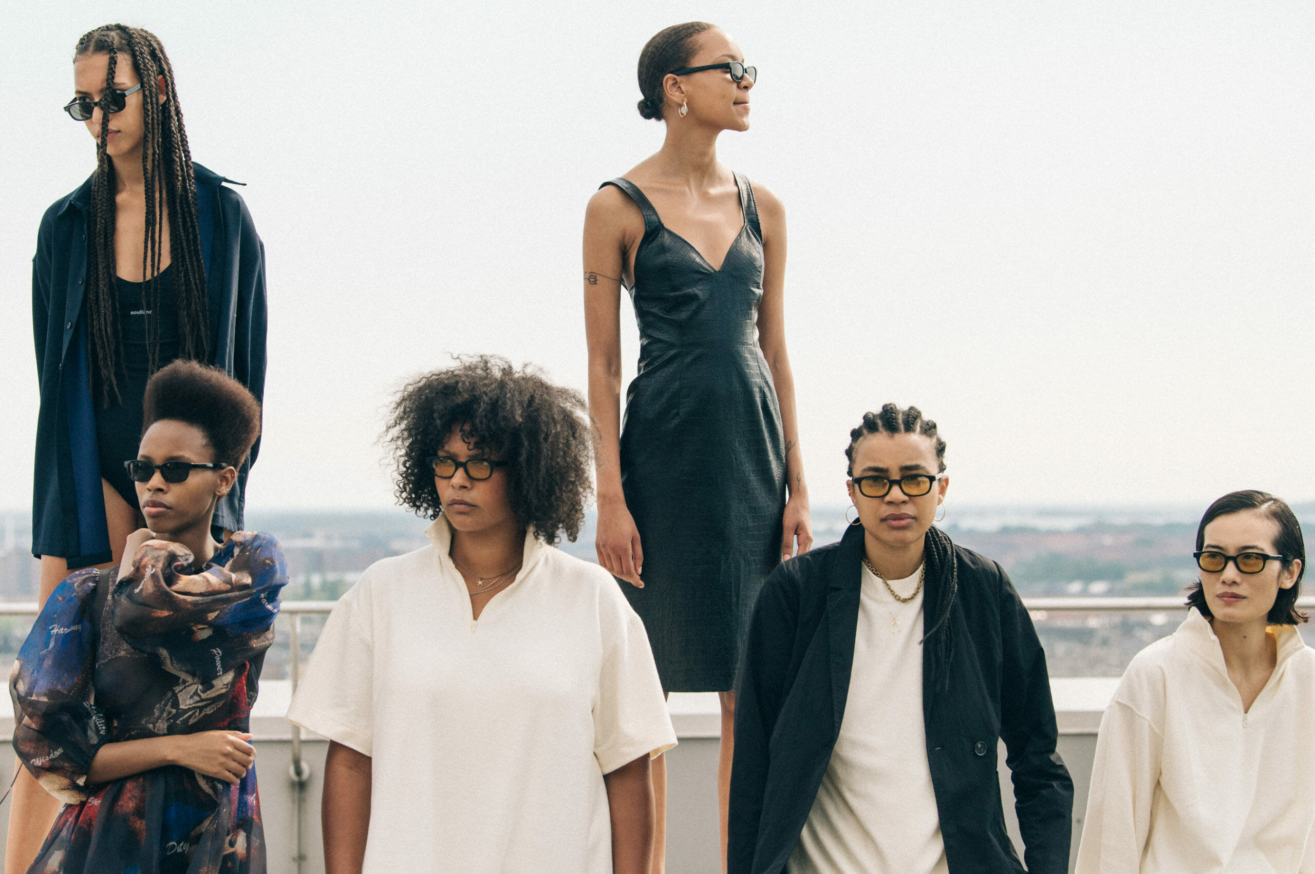 Model wearing black Soulland outfit