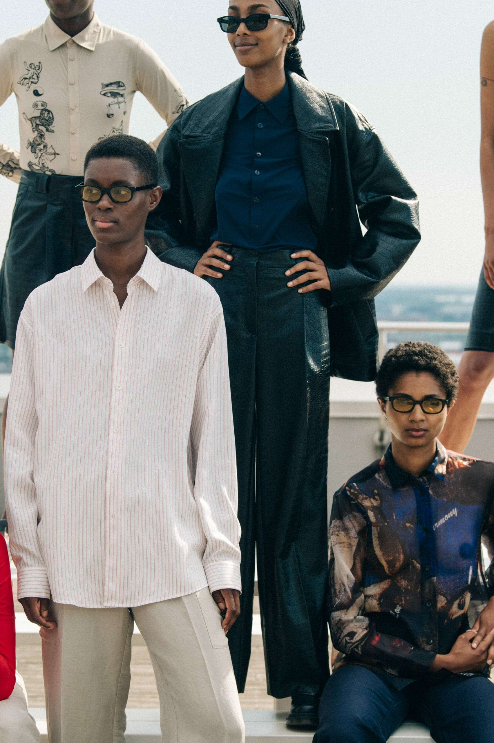 Model wearing black Soulland outfit