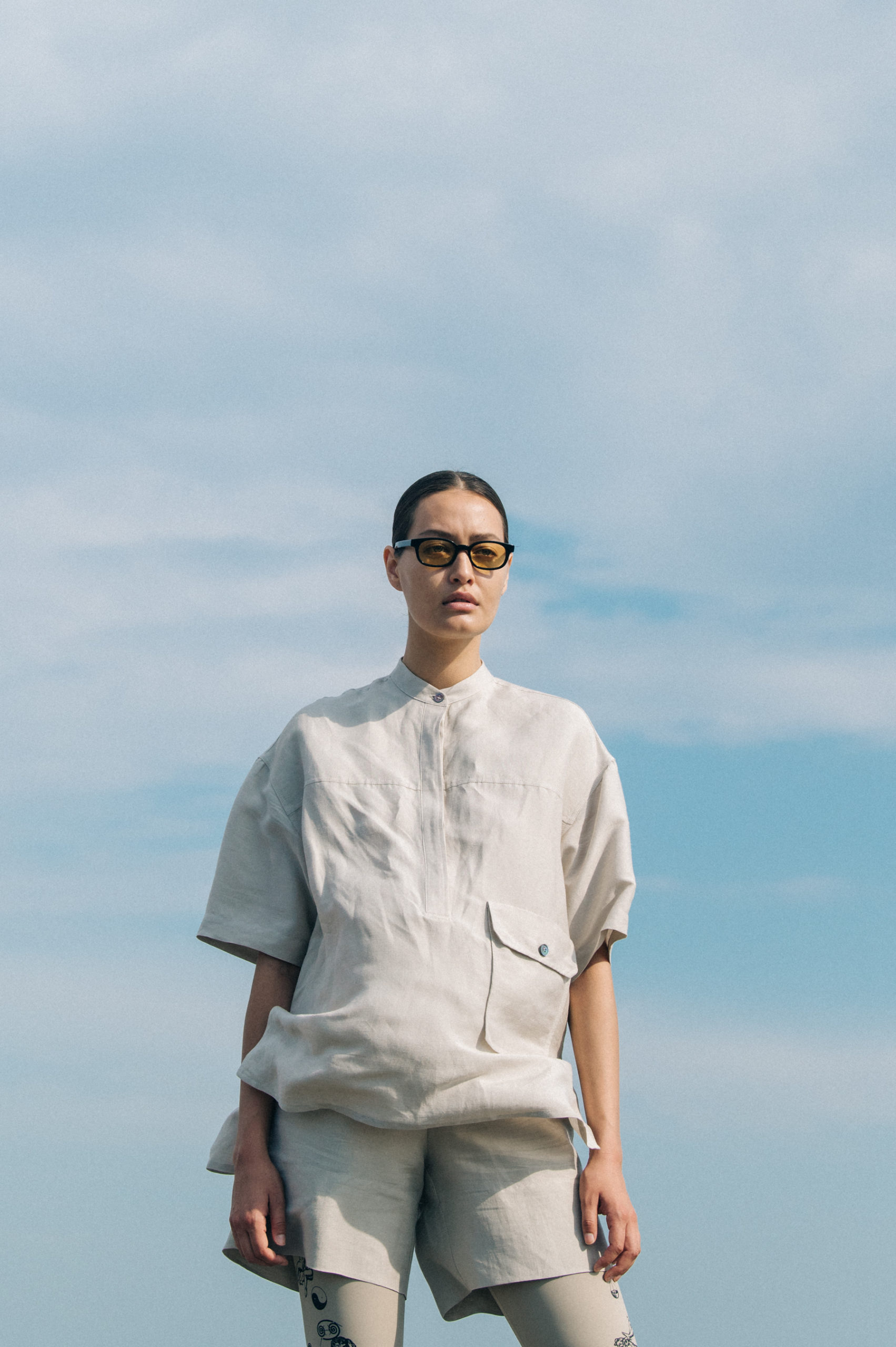 Model wearing light Soulland outfit