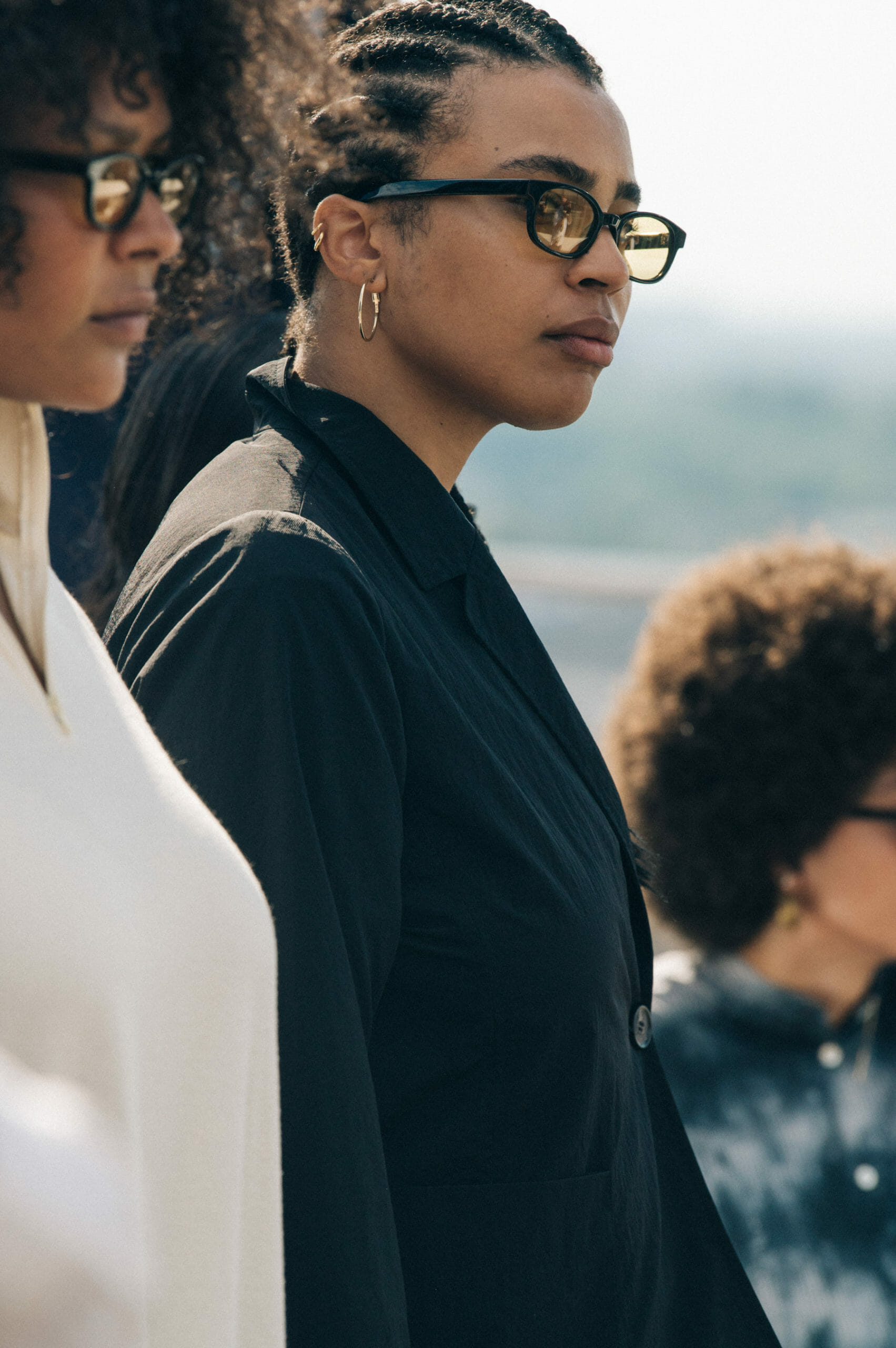 Model wearing black Soulland outfit
