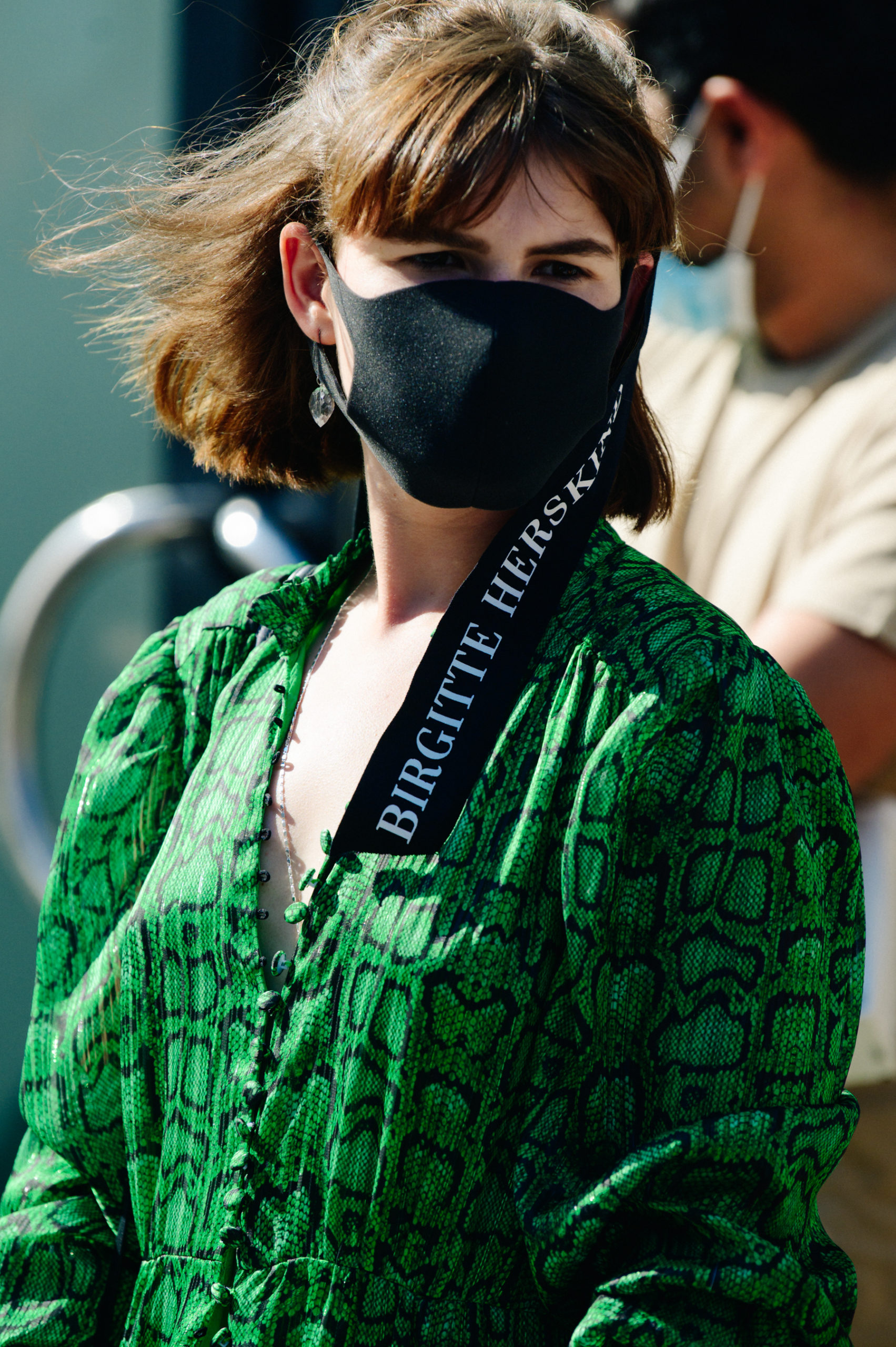 Woman wearing green dress