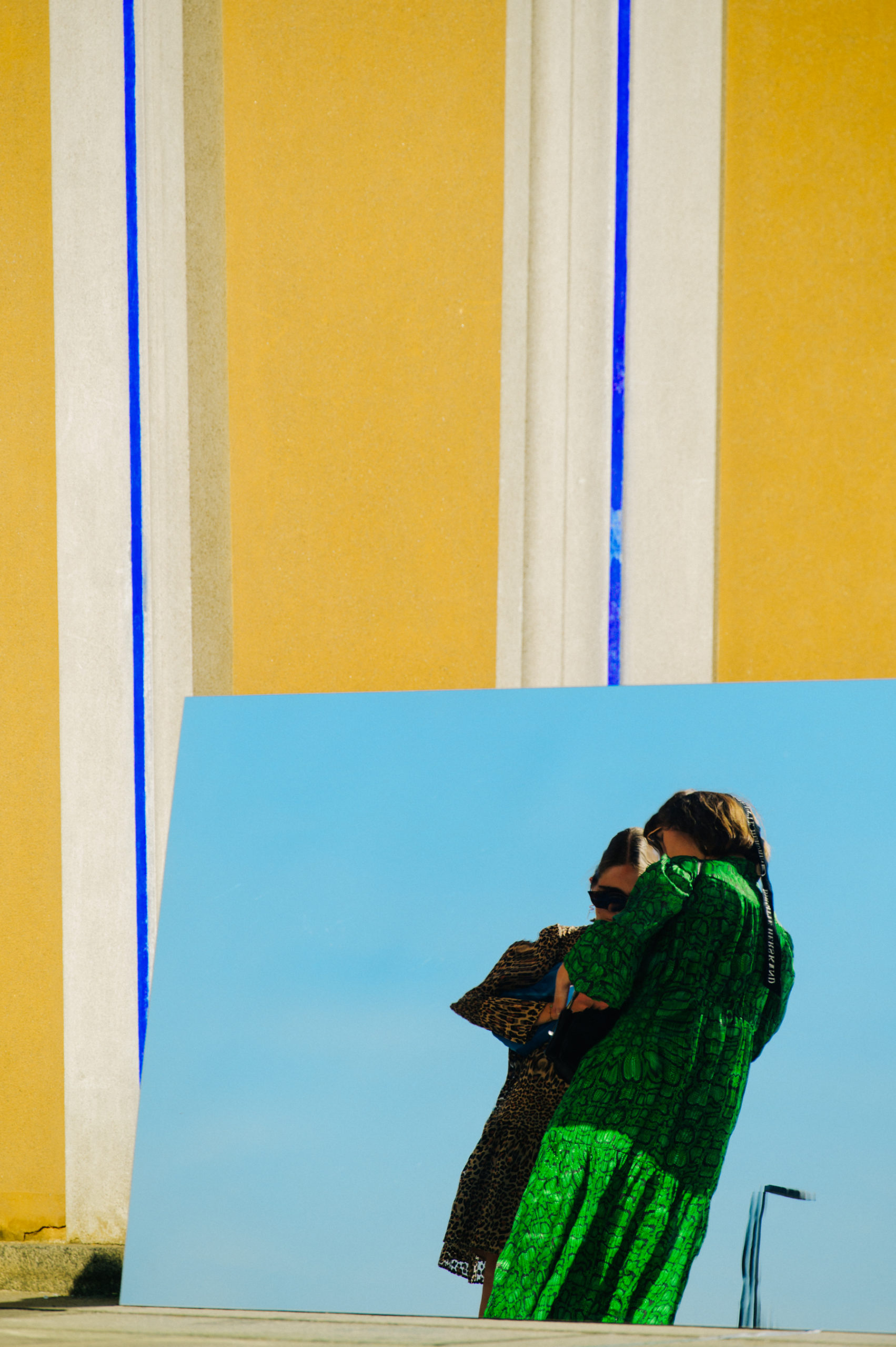 Woman wearing green dress