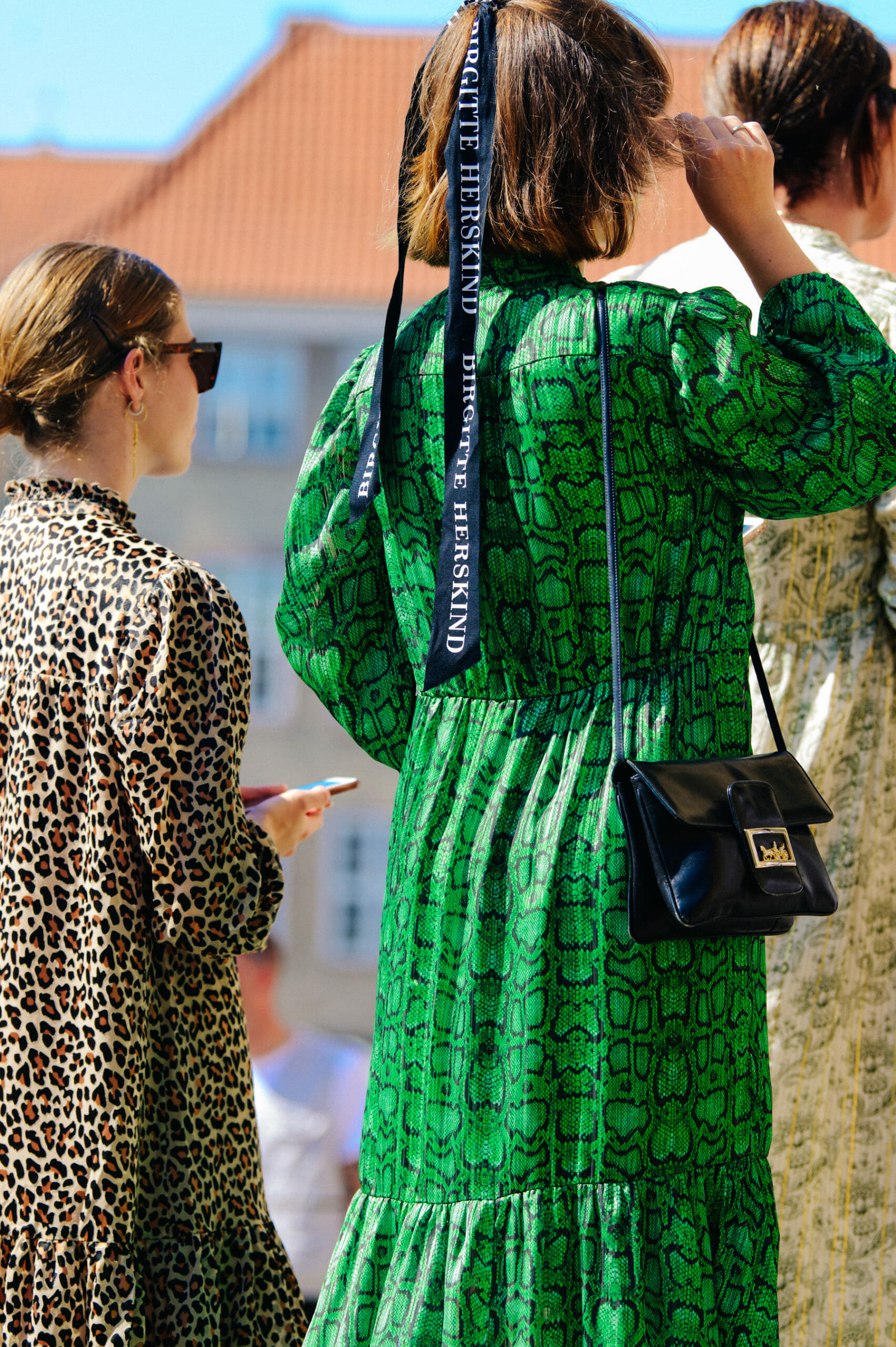 Woman wearing green dress