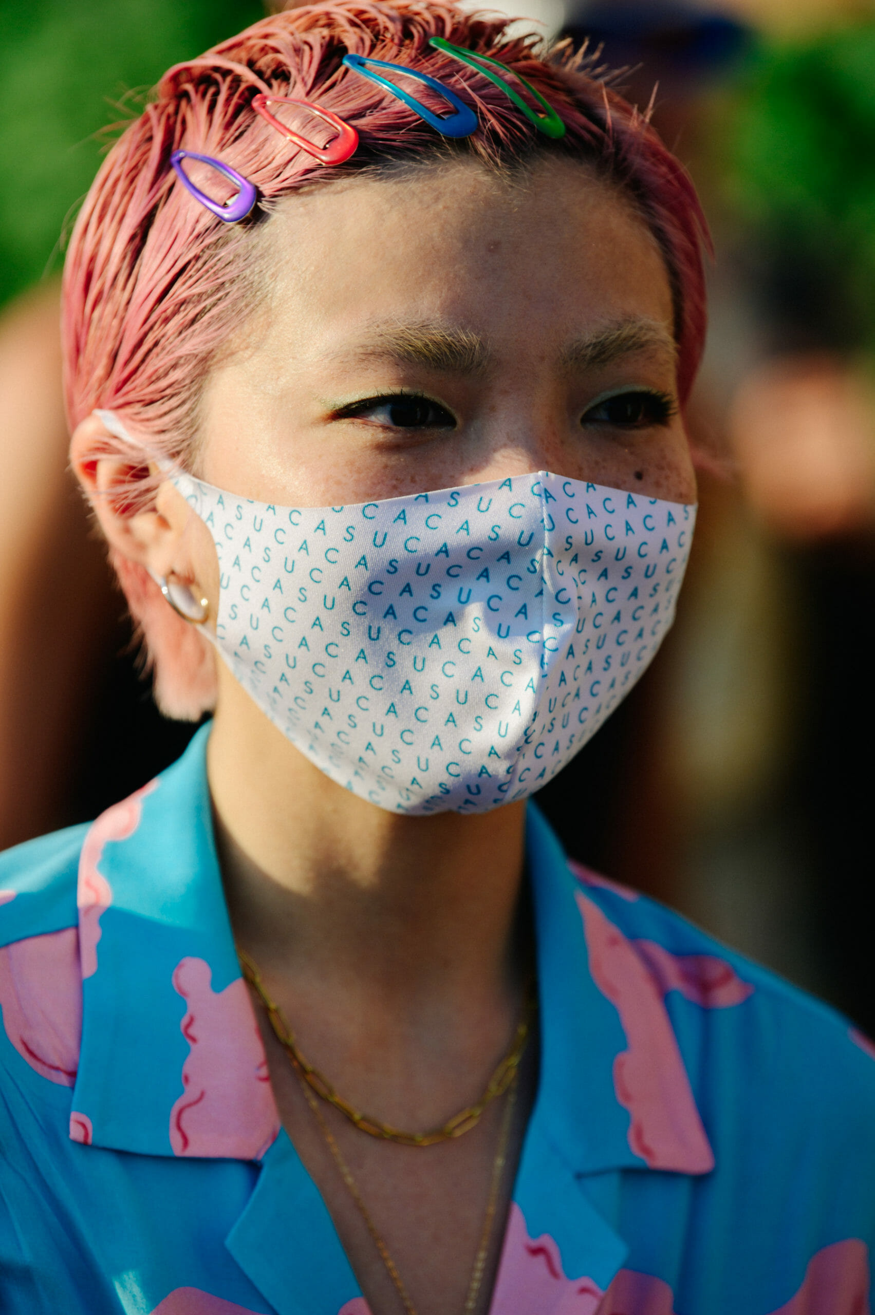 Woman wearing face mask