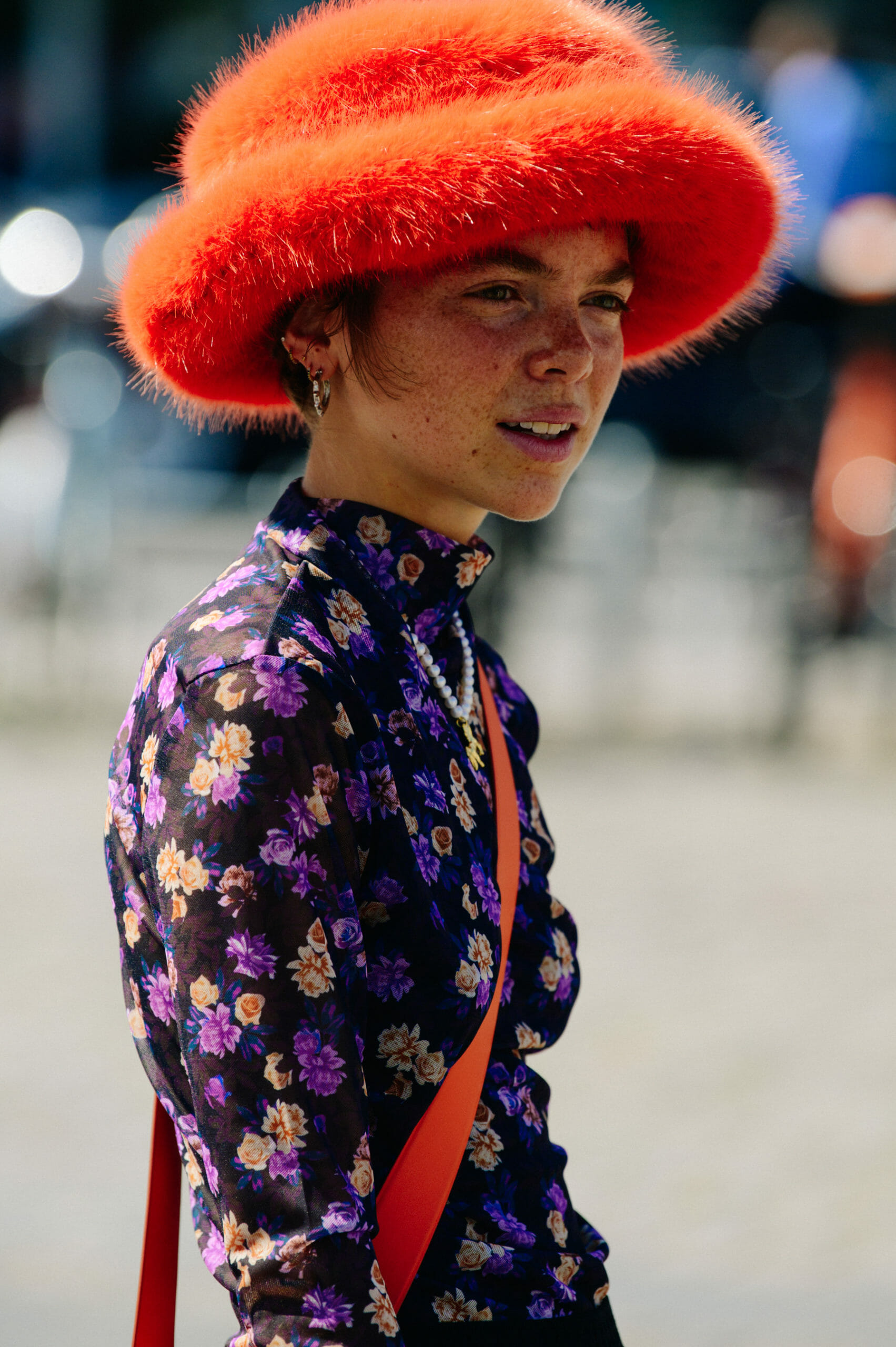 Woman wearing fur hat