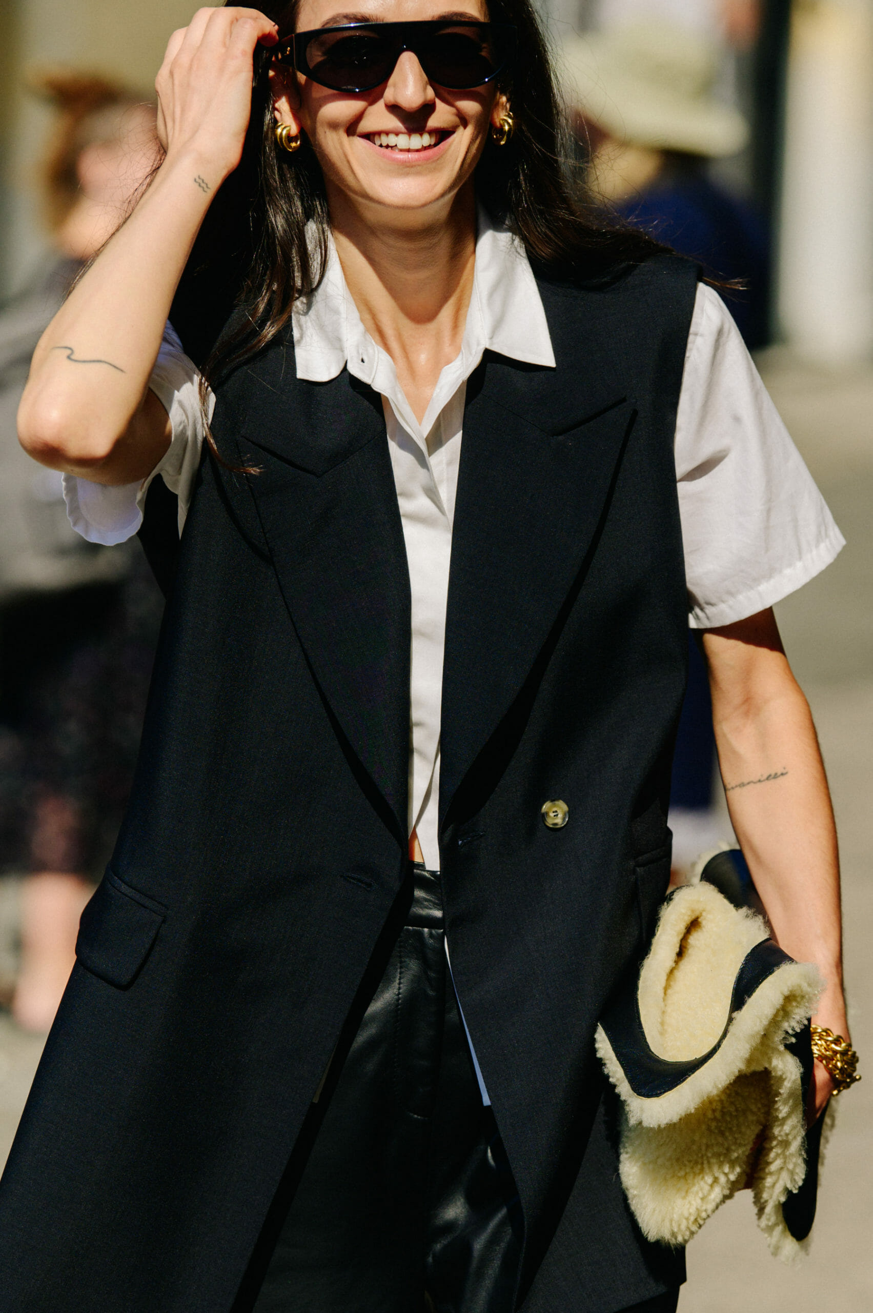 Woman wearing black jacket