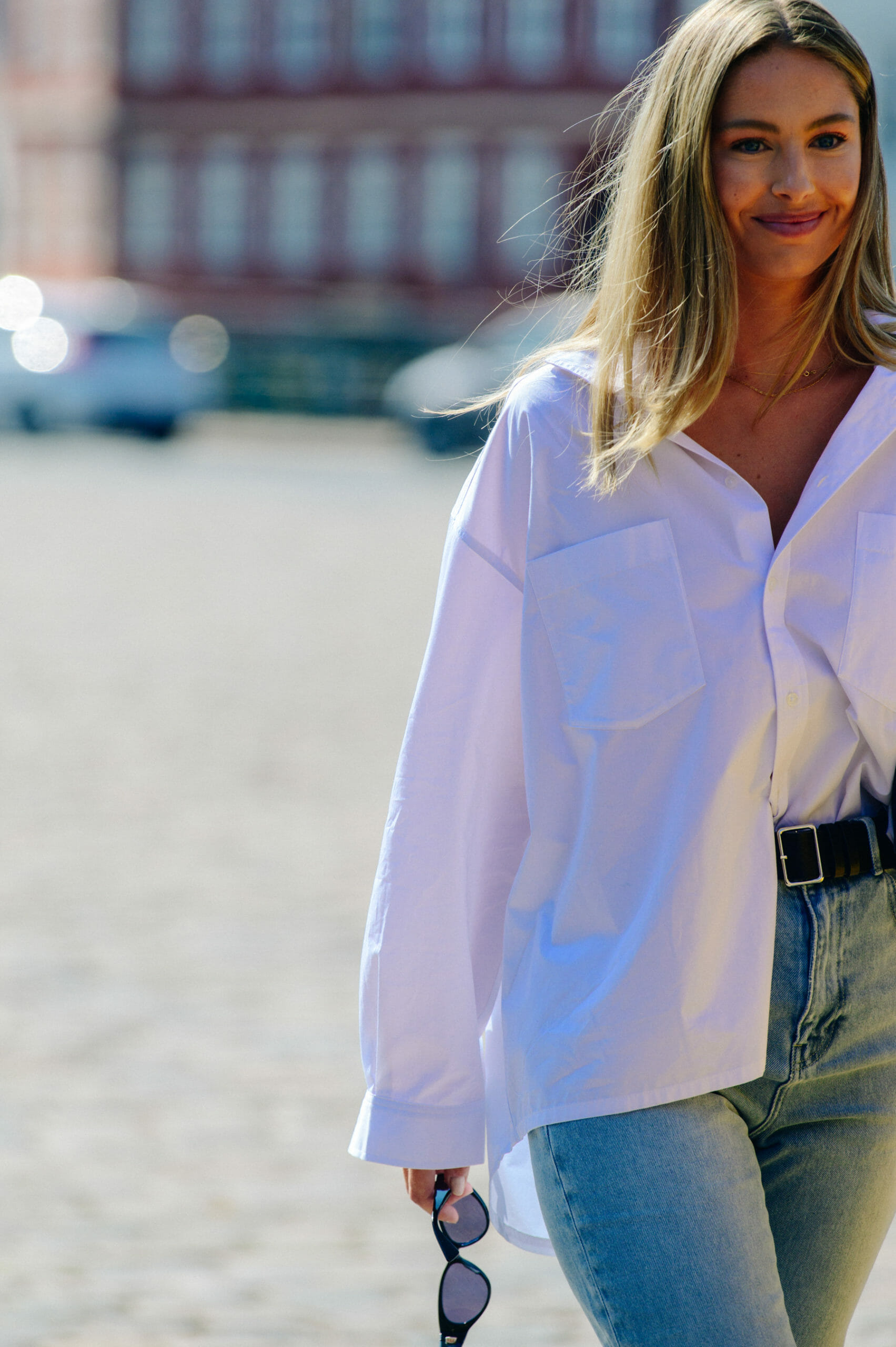 Woman wearing oversized shirt