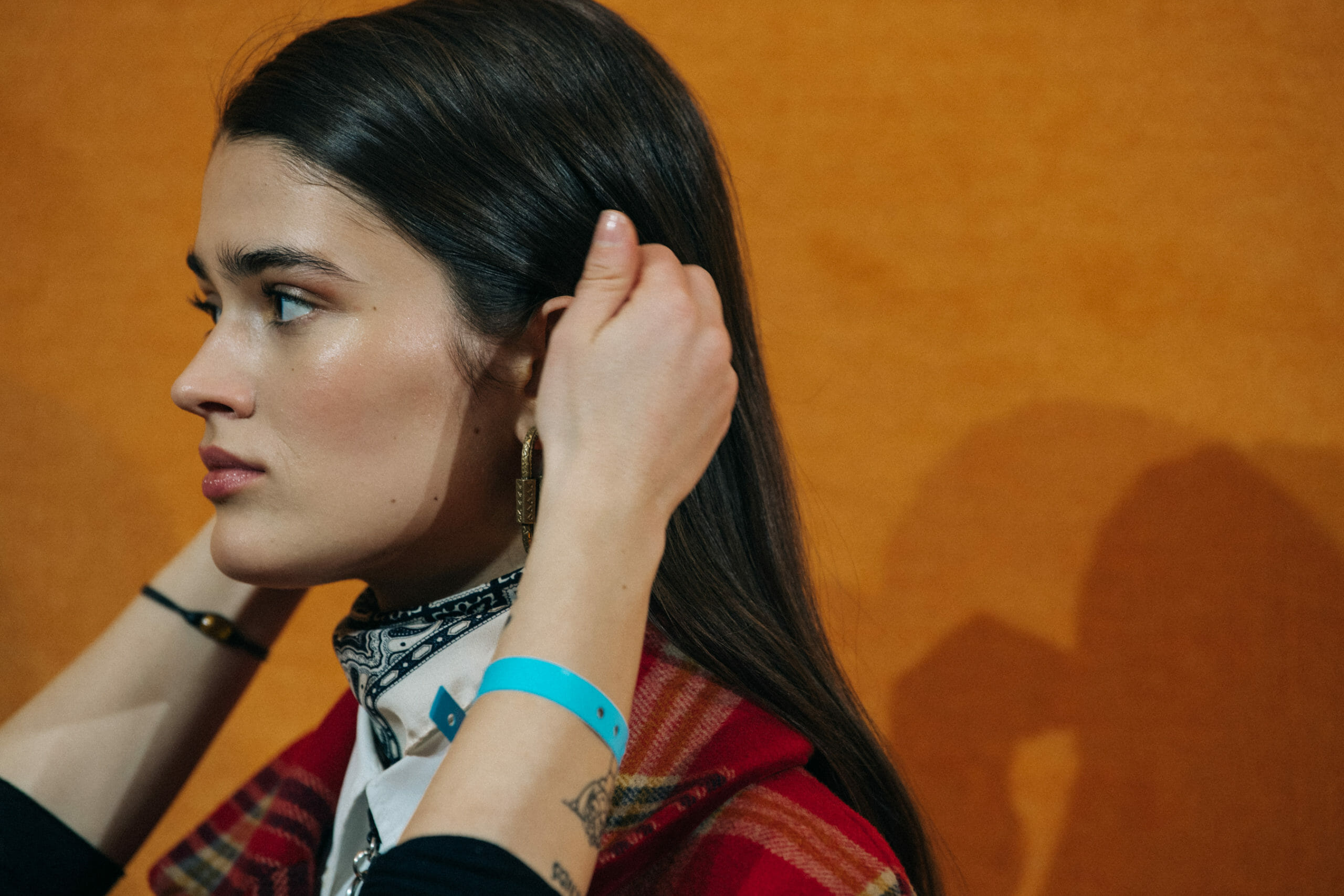 Model wearing red at Etro