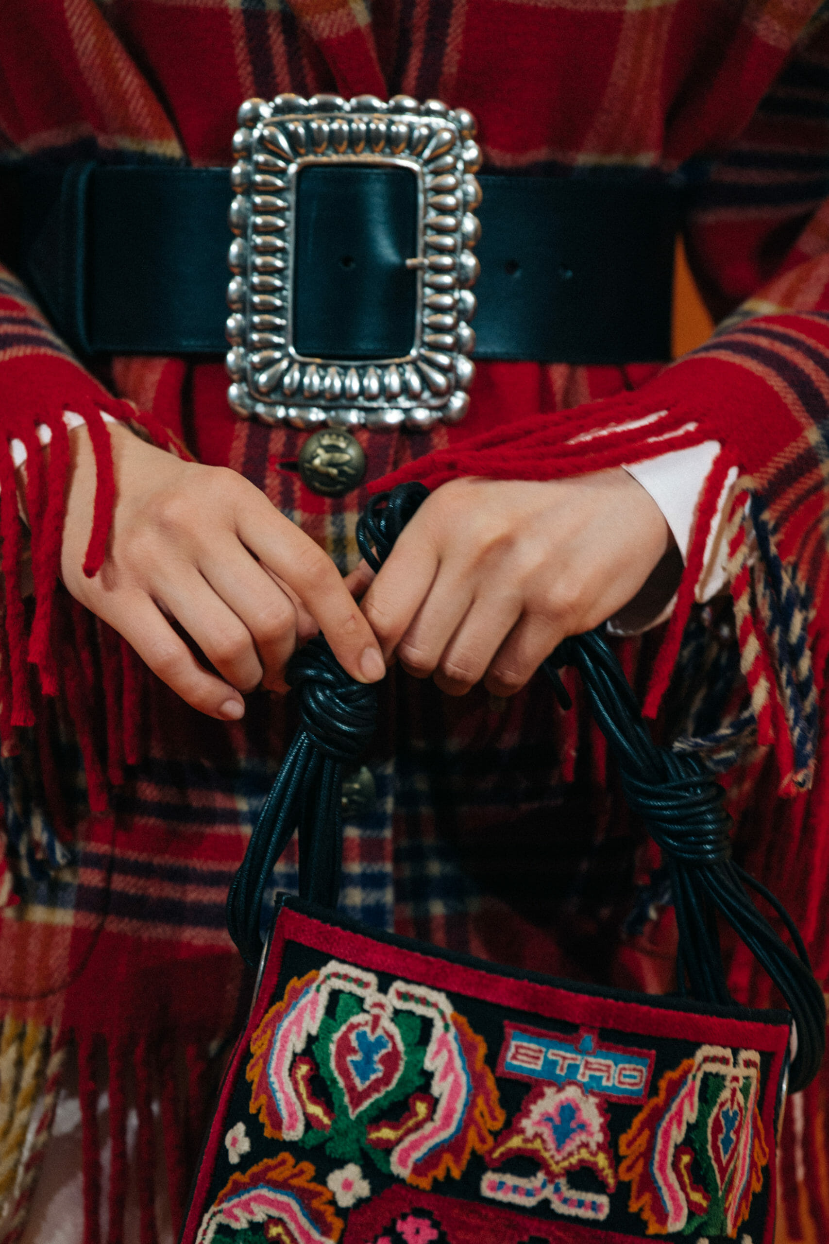 Model wearing red at Etro