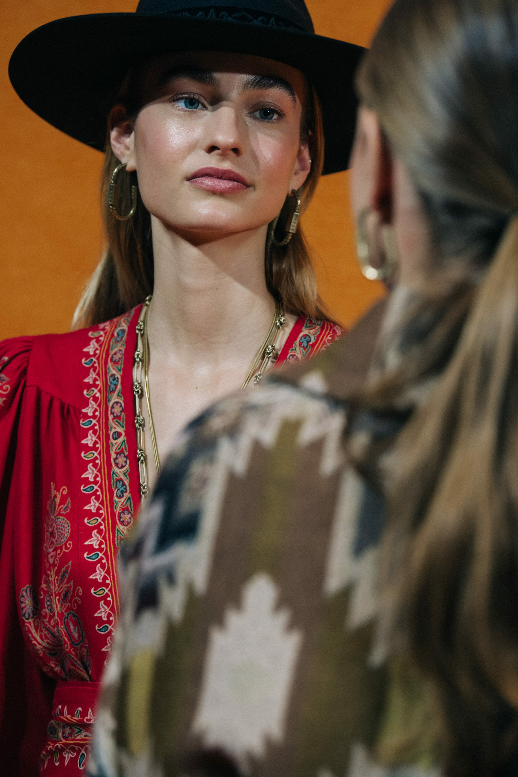 Model wearing red at Etro