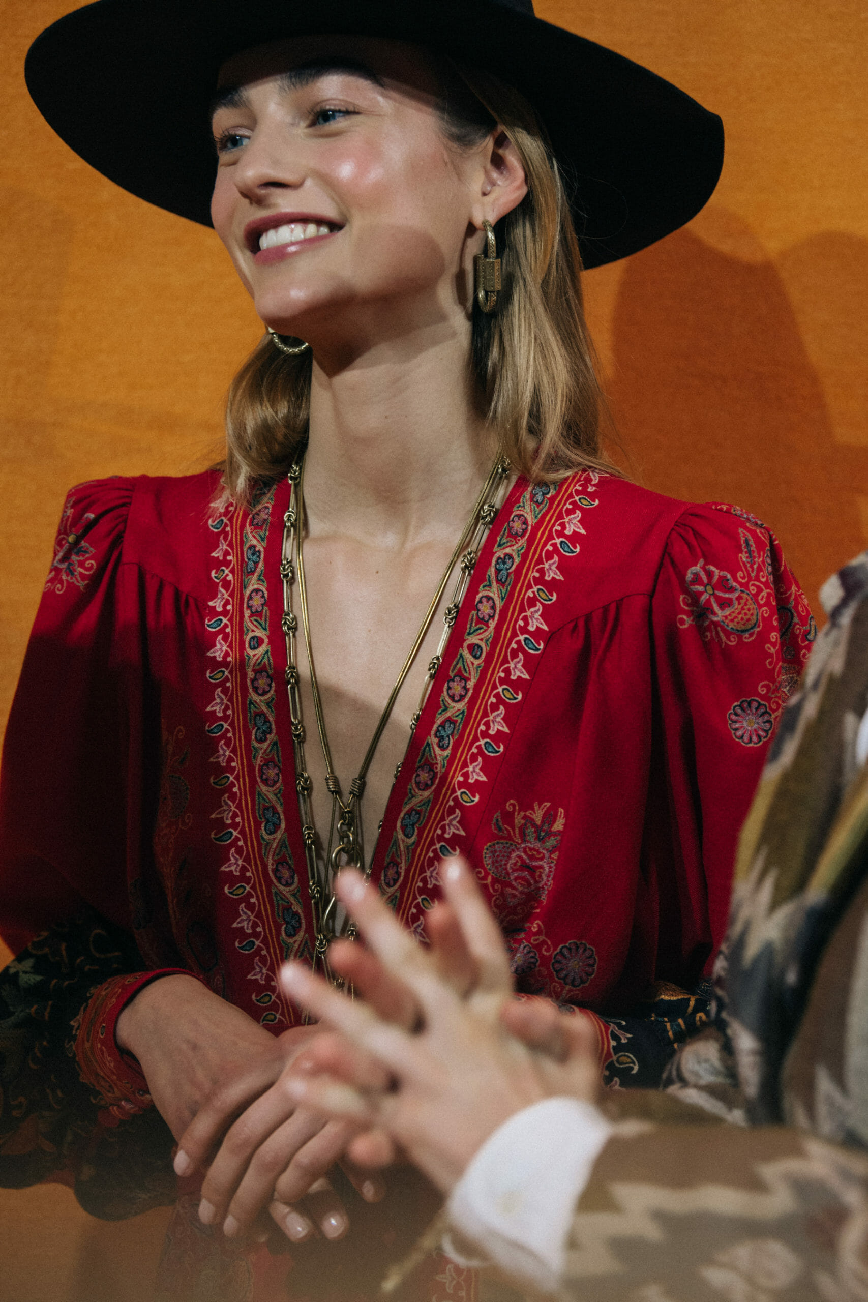 Model wearing red at Etro