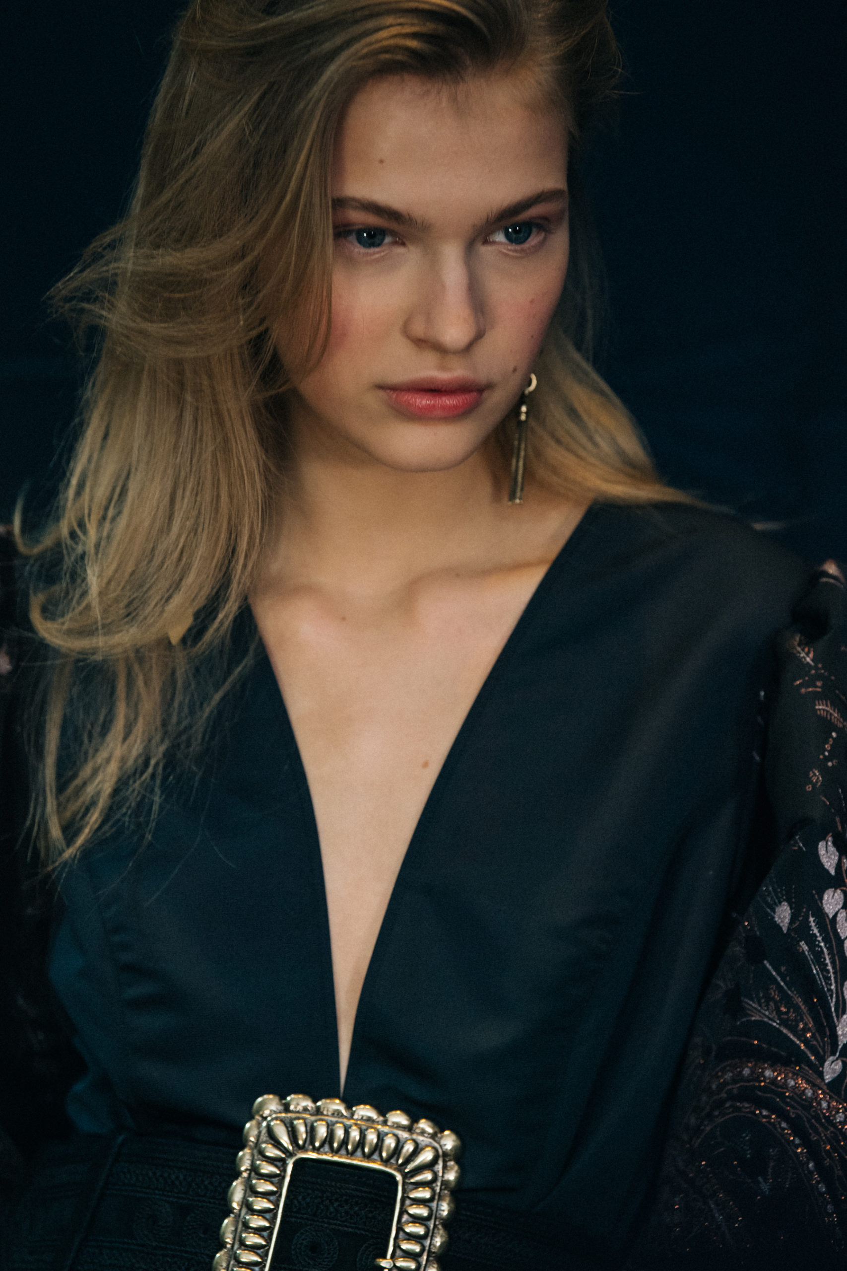 Model wearing black dress at Etro