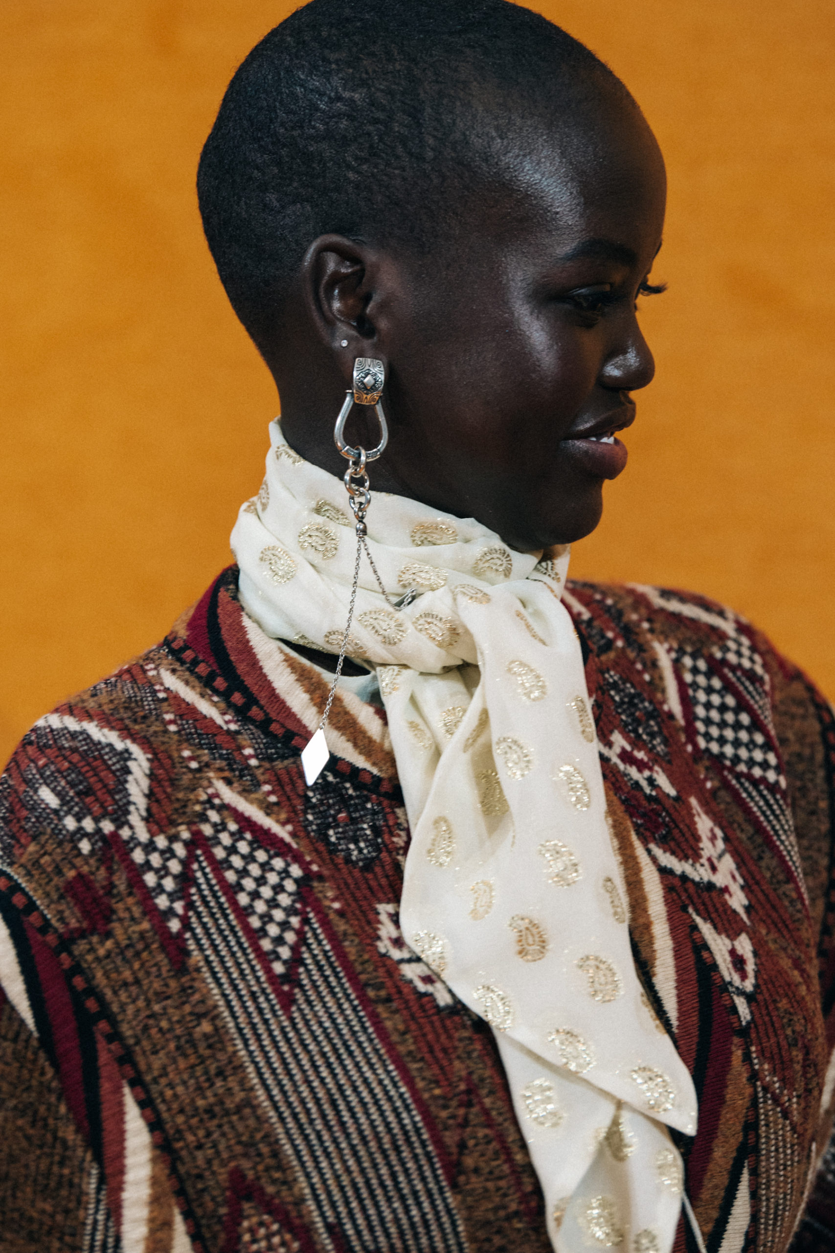 Model wearing brown at Etro