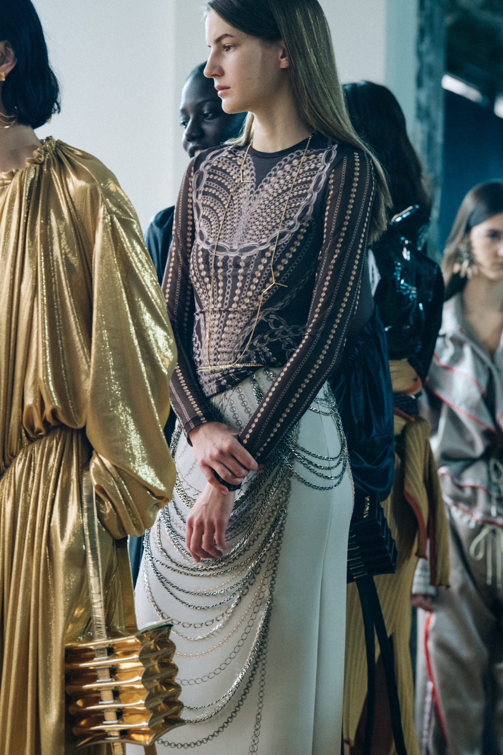 Models wearing gold at Y Project