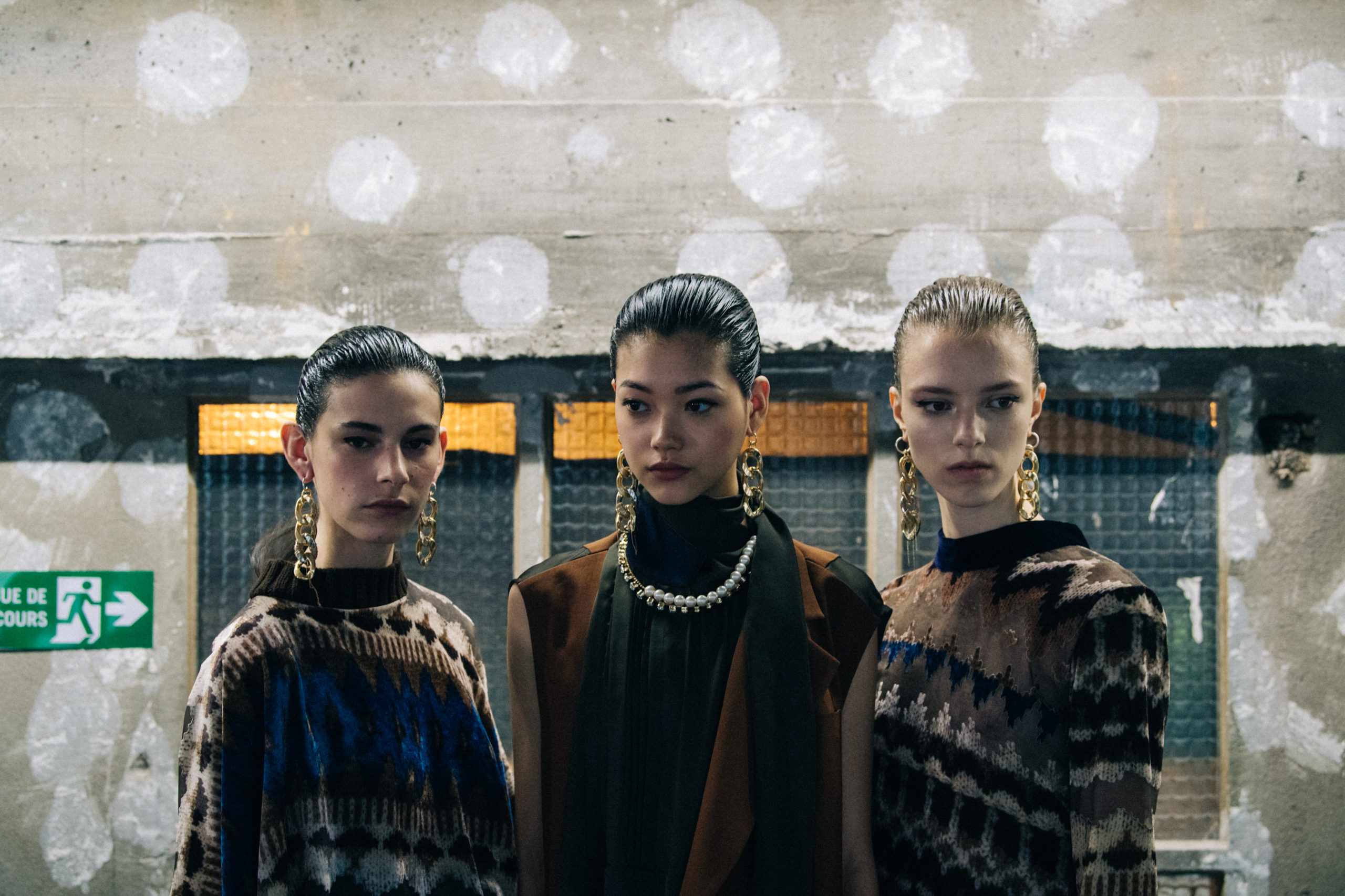 Model wearing brown at Sacai