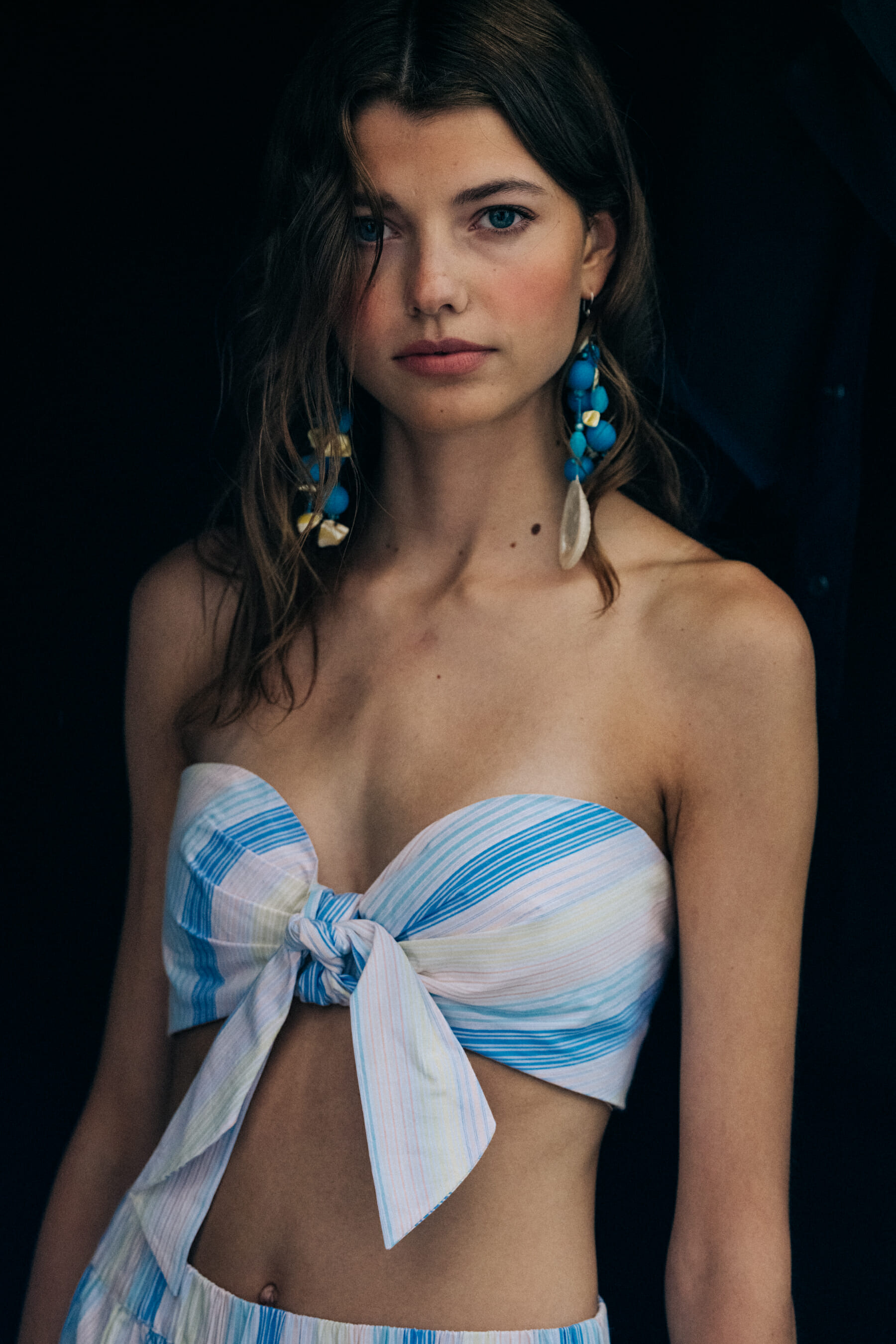 Sophie Hess blue and white top