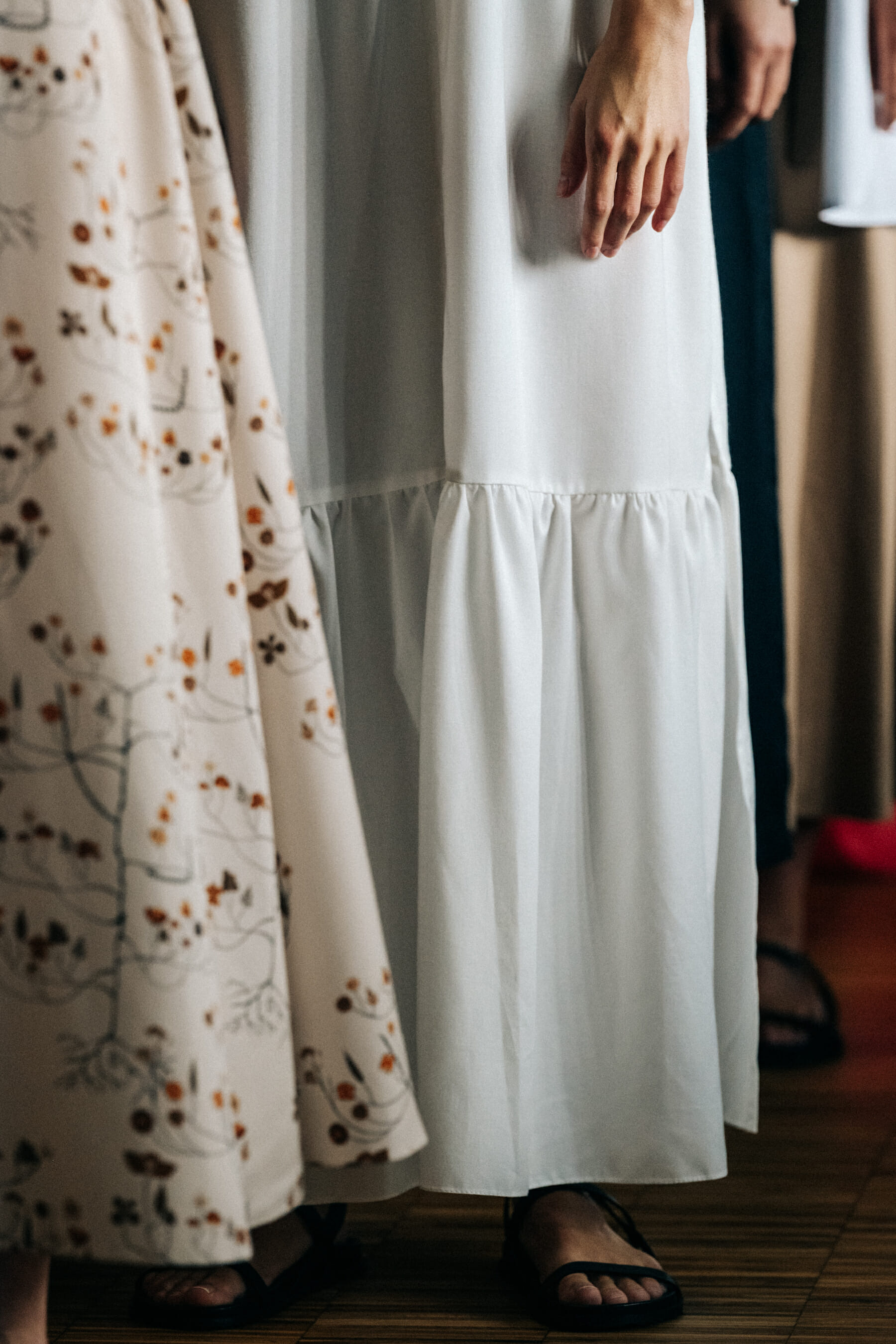 Models dresses backstage